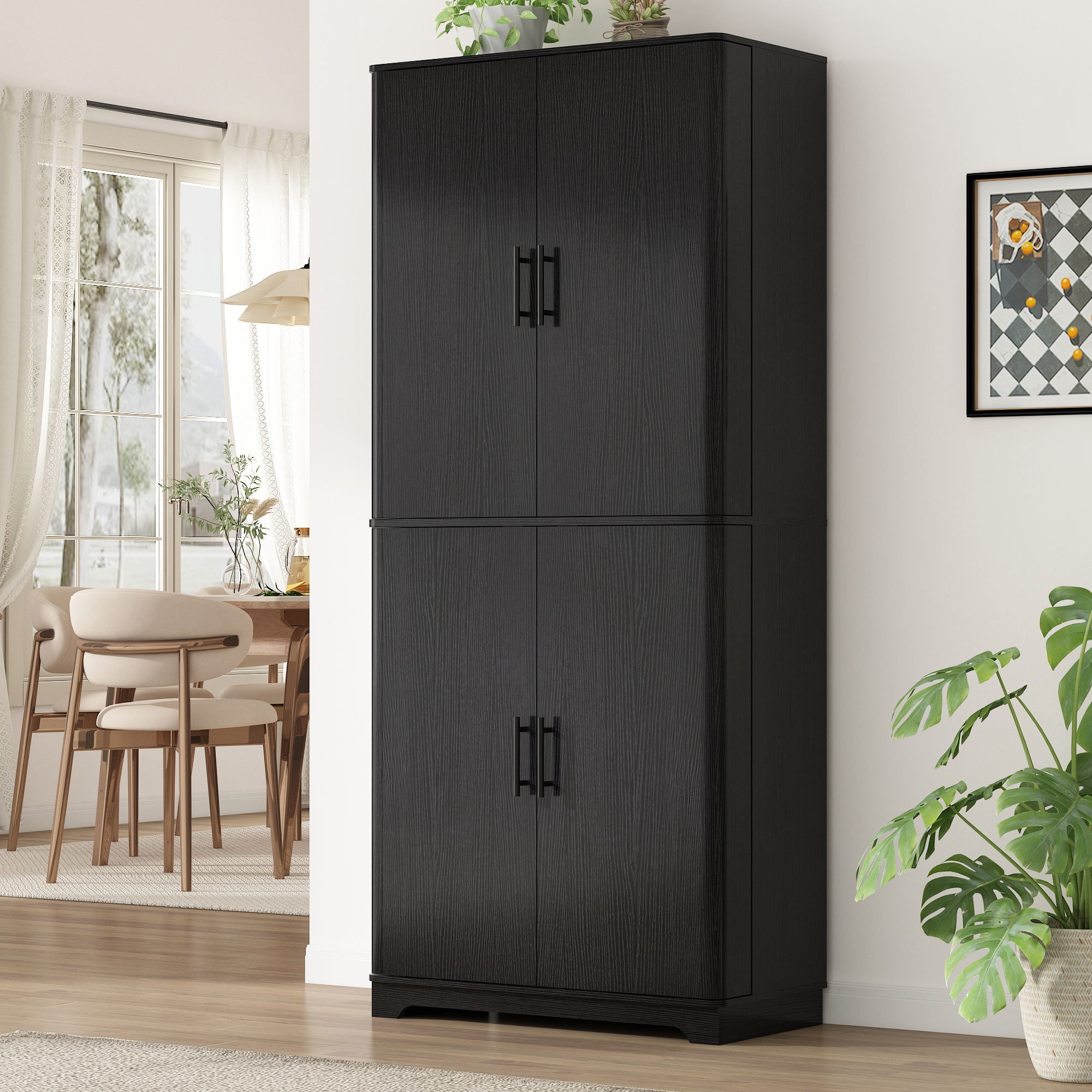 ChVans Curved Edge Kitchen Pantry Cabinets,72" Tall Pantry Storage Cabinet with 12 Side Shelves,Wooden Food Cabinet Pantry Cupboard Freestanding Pantry for Large Dinning or Living Room