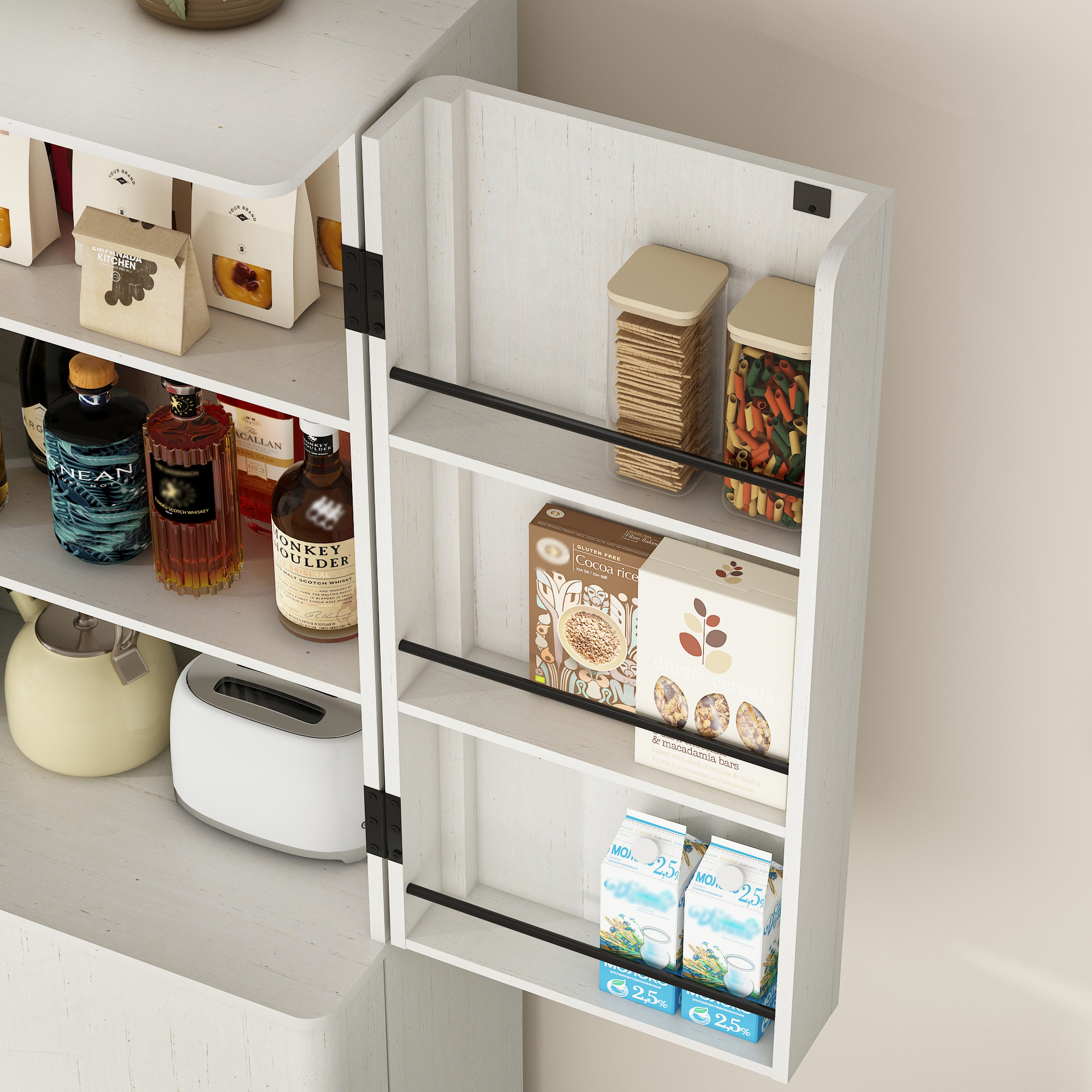 ChVans Curved Edge Kitchen Pantry Cabinets,72" Tall Pantry Storage Cabinet with 12 Side Shelves,Wooden Food Cabinet Pantry Cupboard Freestanding Pantry for Large Dinning or Living Room