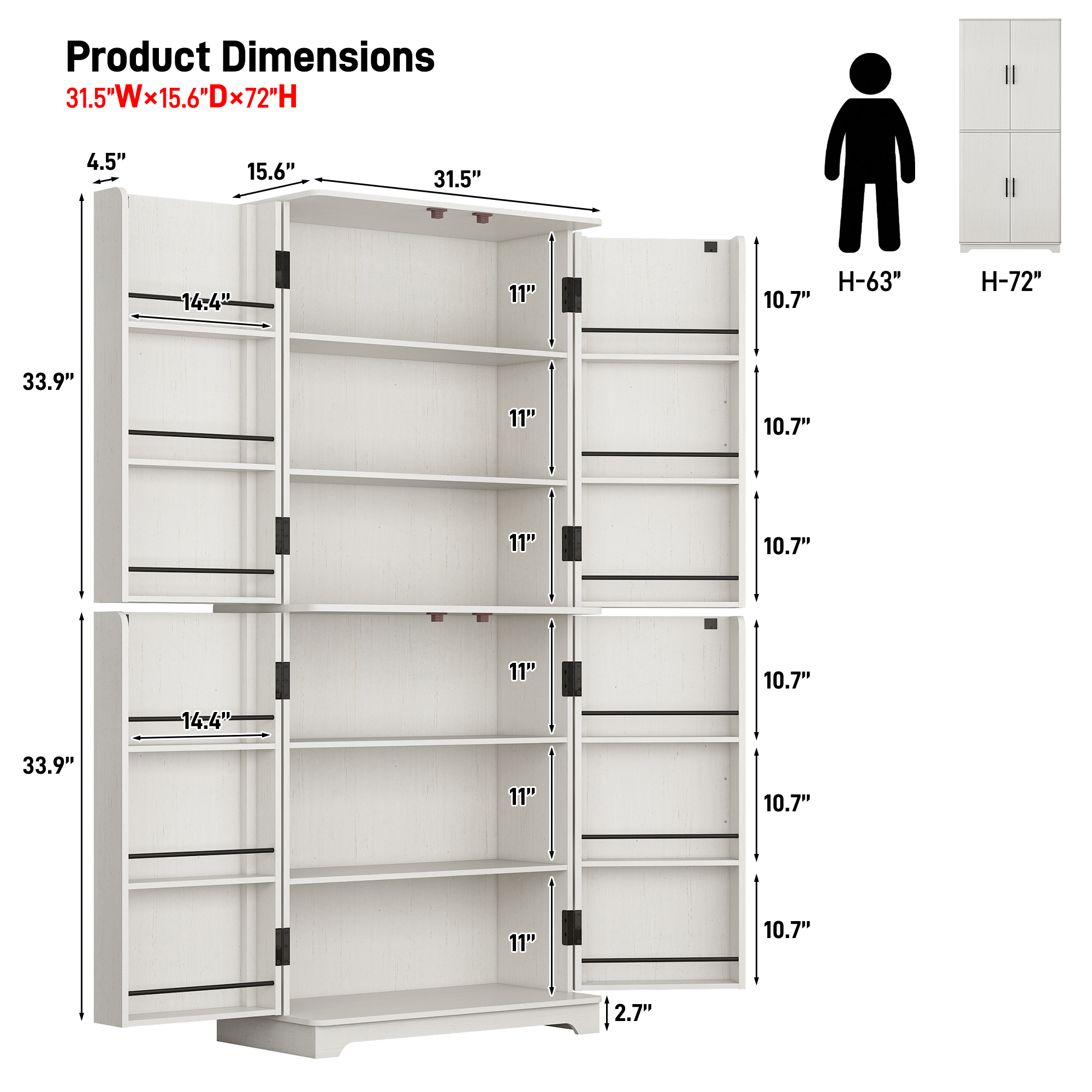 ChVans Curved Edge Kitchen Pantry Cabinets,72" Tall Pantry Storage Cabinet with 12 Side Shelves,Wooden Food Cabinet Pantry Cupboard Freestanding Pantry for Large Dinning or Living Room