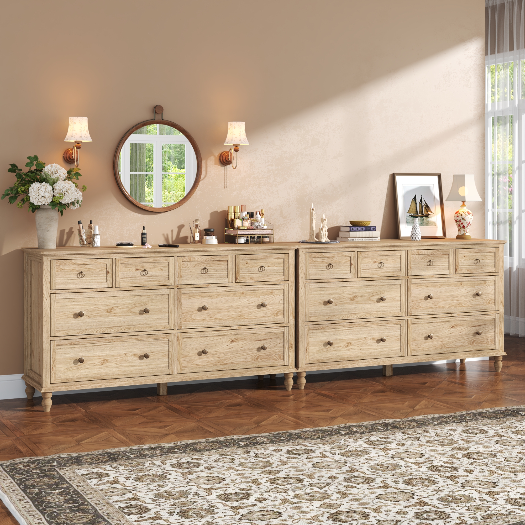 ChVans 8 Drawer Dresser for Bedroom, Modern Farmhouse Wood Wide Chest of Drawers, Storage Dressers for Bedroom, Living Room & Hallway