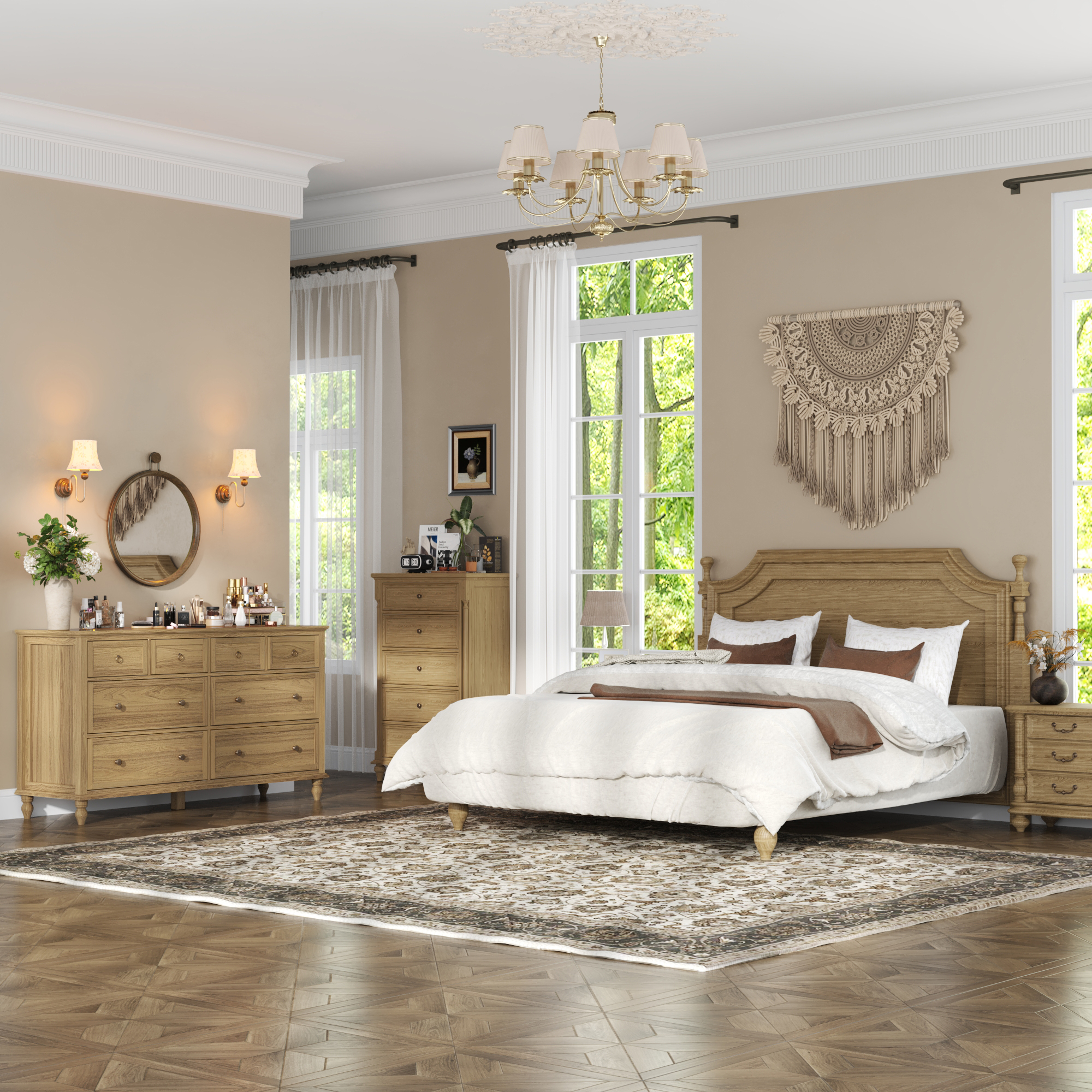 ChVans 8 Drawer Dresser for Bedroom, Modern Farmhouse Wood Wide Chest of Drawers, Storage Dressers for Bedroom, Living Room & Hallway