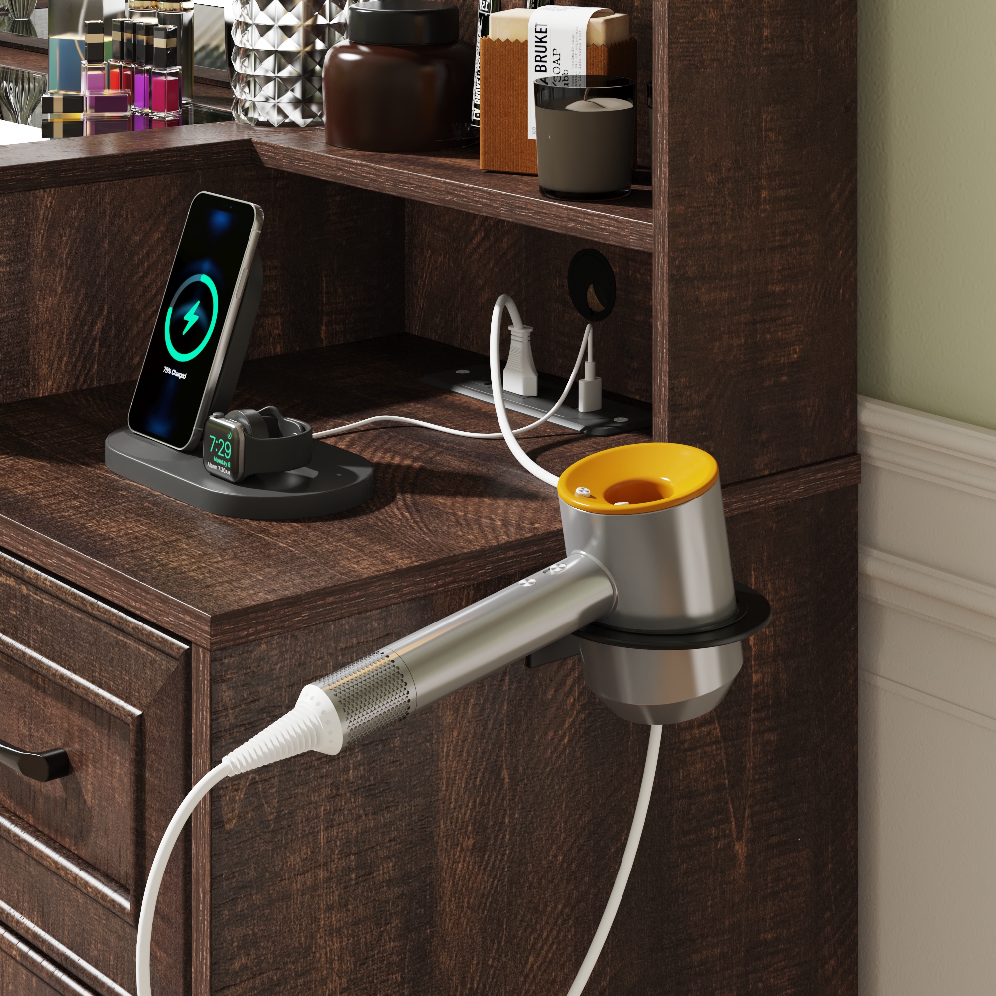 62'' Large Vanity Desk with Tempered Glass Top & Charging Station, Farmhouse Makeup Vanity with 8 Storage Drawers & 2 LED Glass Storage Cabinets/3 Lights Mode LED Mirror for Women, Girls Gift