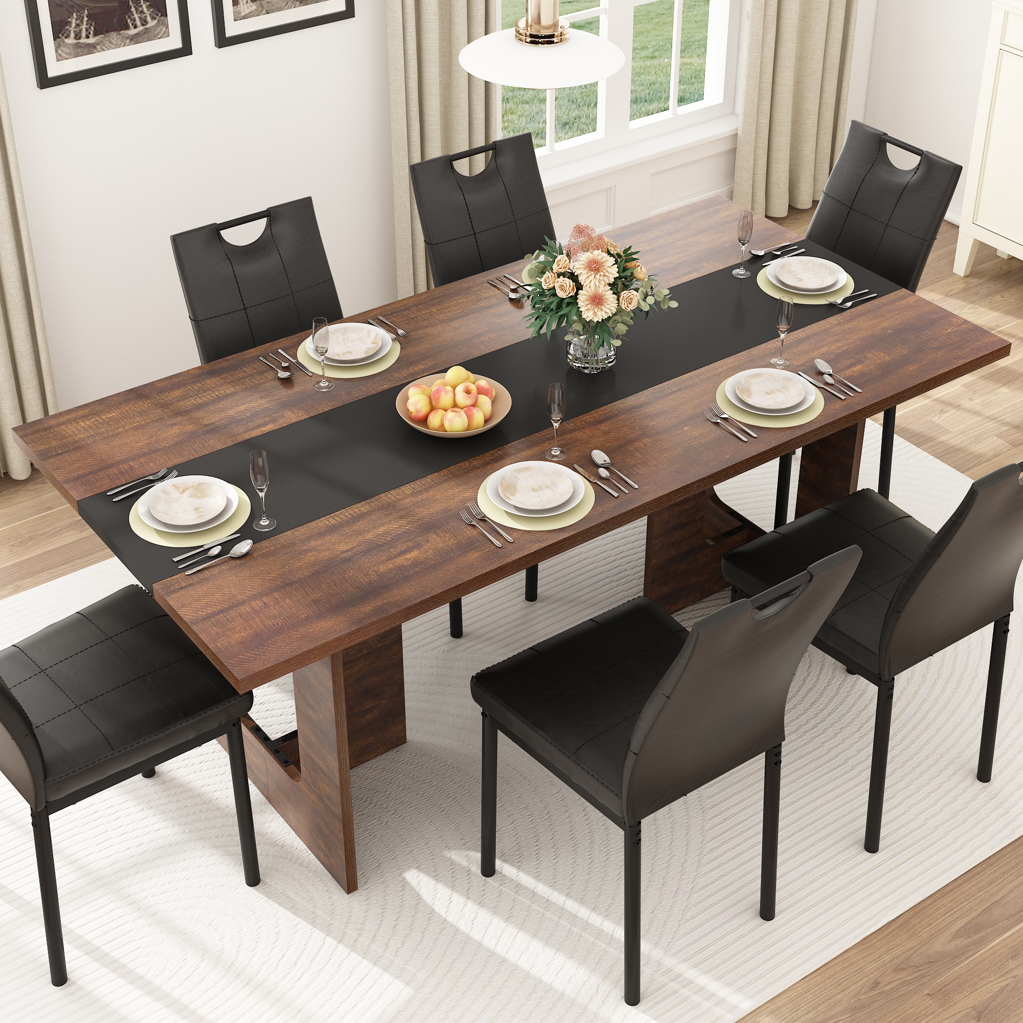 ChVans 70.9" Large Kitchen Dining Room Table for 6-8 People, Rectangular Wooden Kitchen Table with Heavy Duty Legs, Modern Dinner Furniture Last Forever, Wood Grain