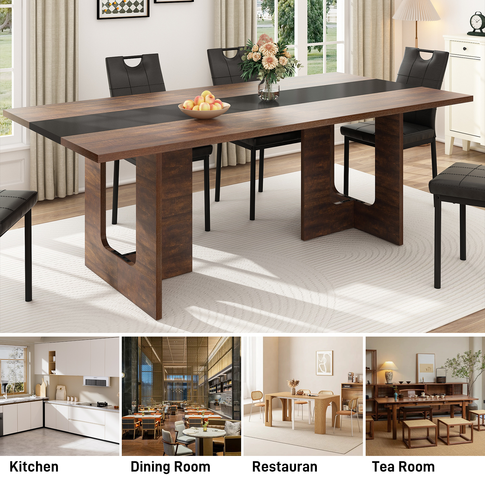ChVans 70.9" Large Kitchen Dining Room Table for 6-8 People, Rectangular Wooden Kitchen Table with Heavy Duty Legs, Modern Dinner Furniture Last Forever, Wood Grain