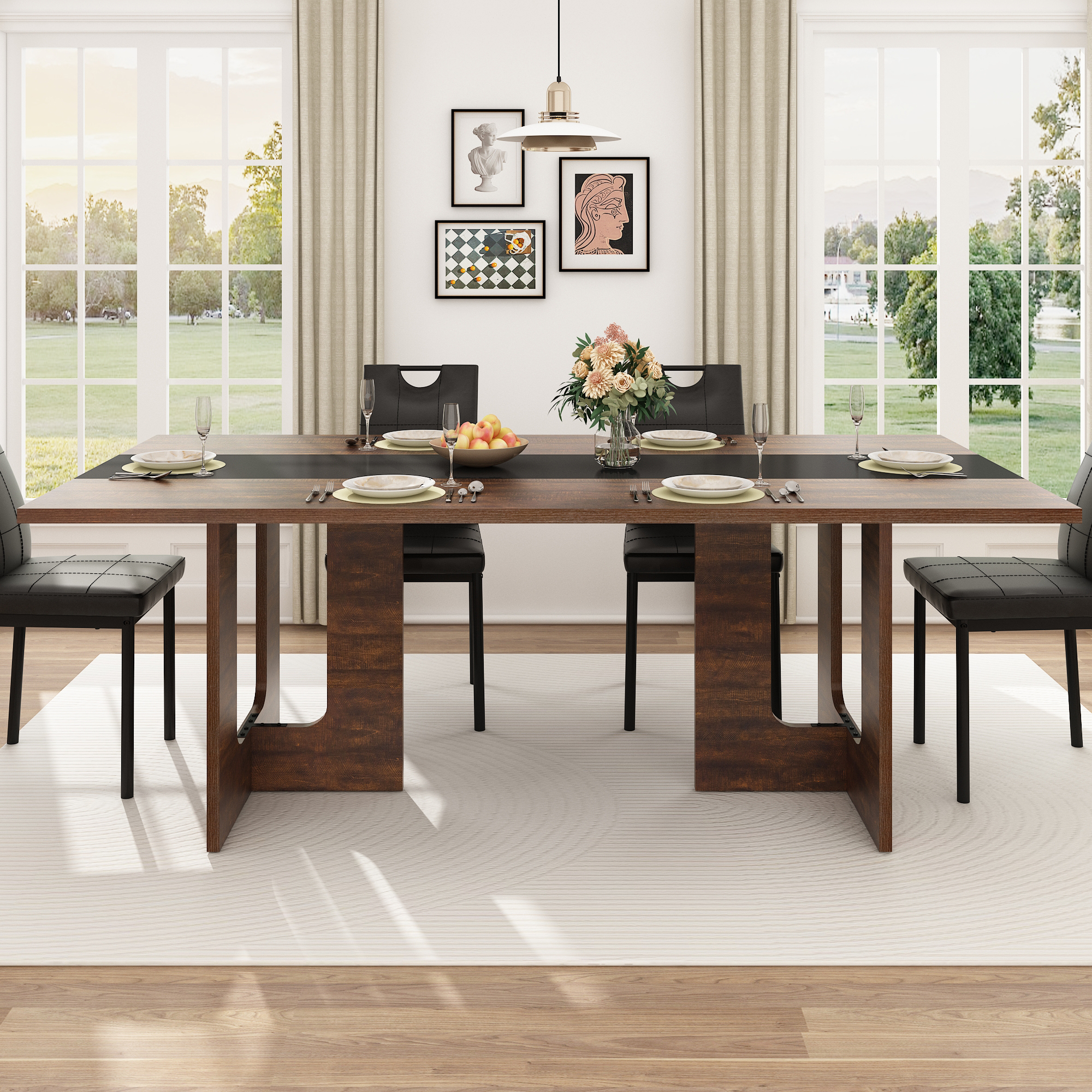 ChVans 70.9" Large Kitchen Dining Room Table for 6-8 People, Rectangular Wooden Kitchen Table with Heavy Duty Legs, Modern Dinner Furniture Last Forever, Wood Grain