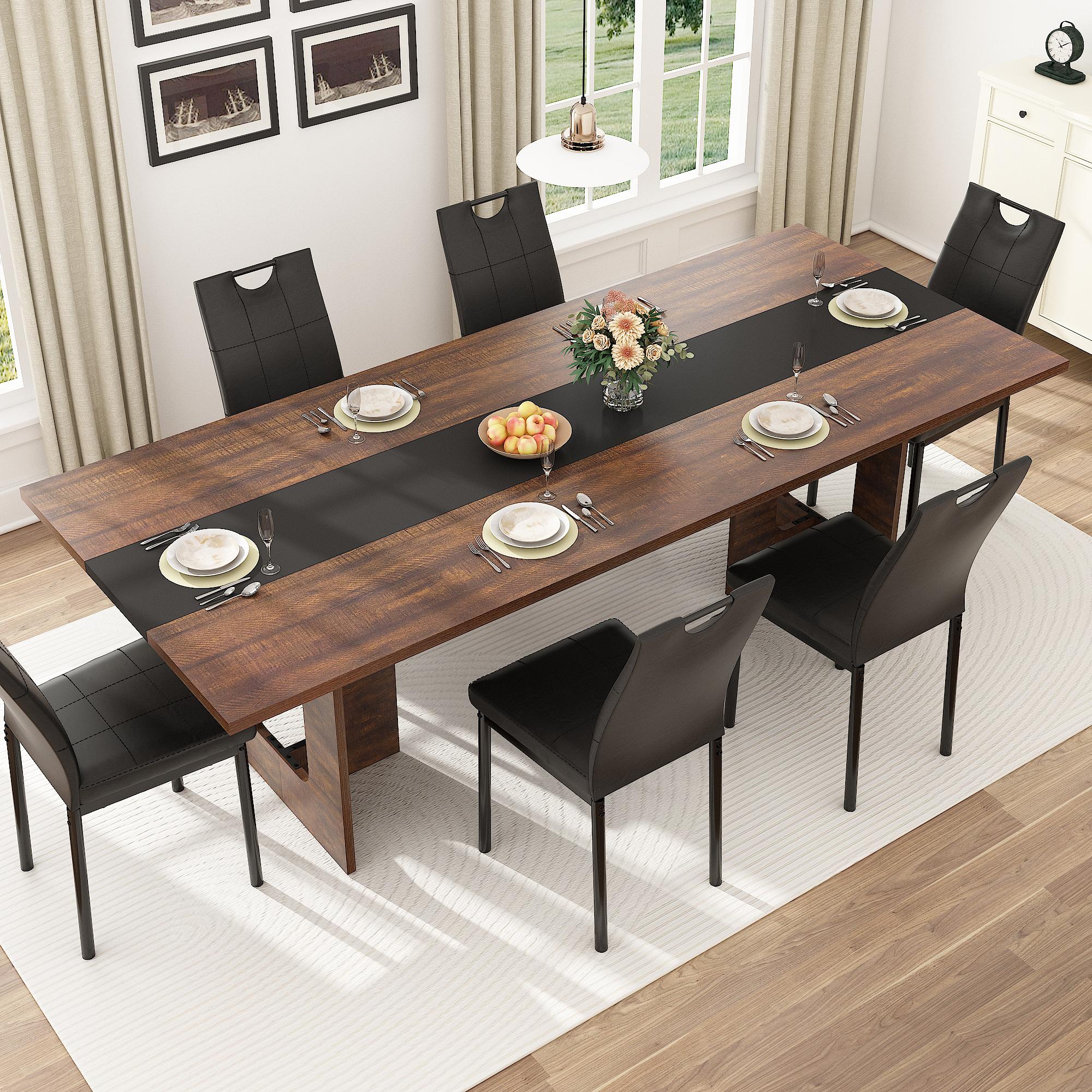 ChVans 95" Large Kitchen Dining Room Table for 10-12 People, Rectangular Wooden Kitchen Table with Heavy Duty Legs, Modern Dinner Furniture Last Forever, Wood Grain