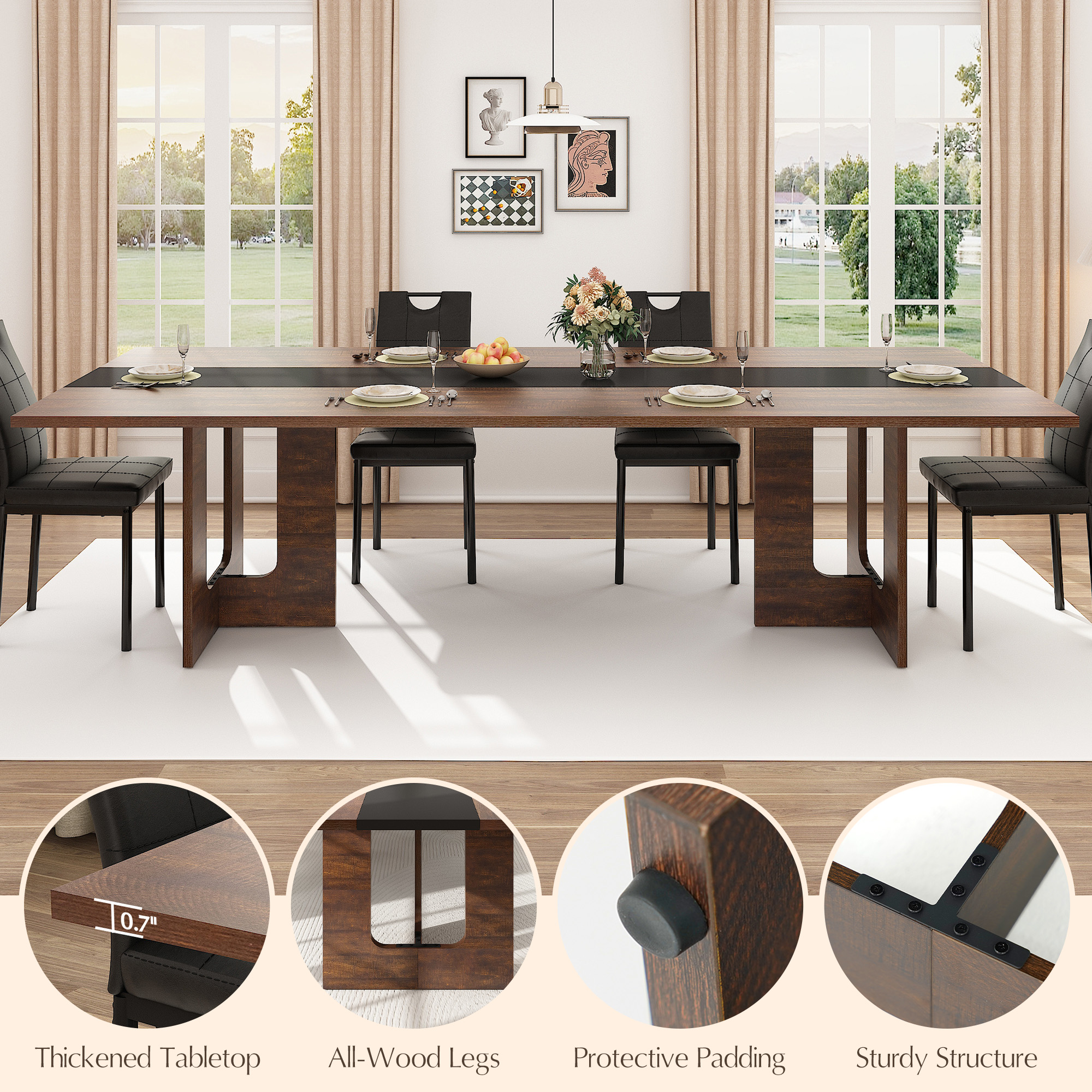 ChVans 95" Large Kitchen Dining Room Table for 10-12 People, Rectangular Wooden Kitchen Table with Heavy Duty Legs, Modern Dinner Furniture Last Forever, Wood Grain