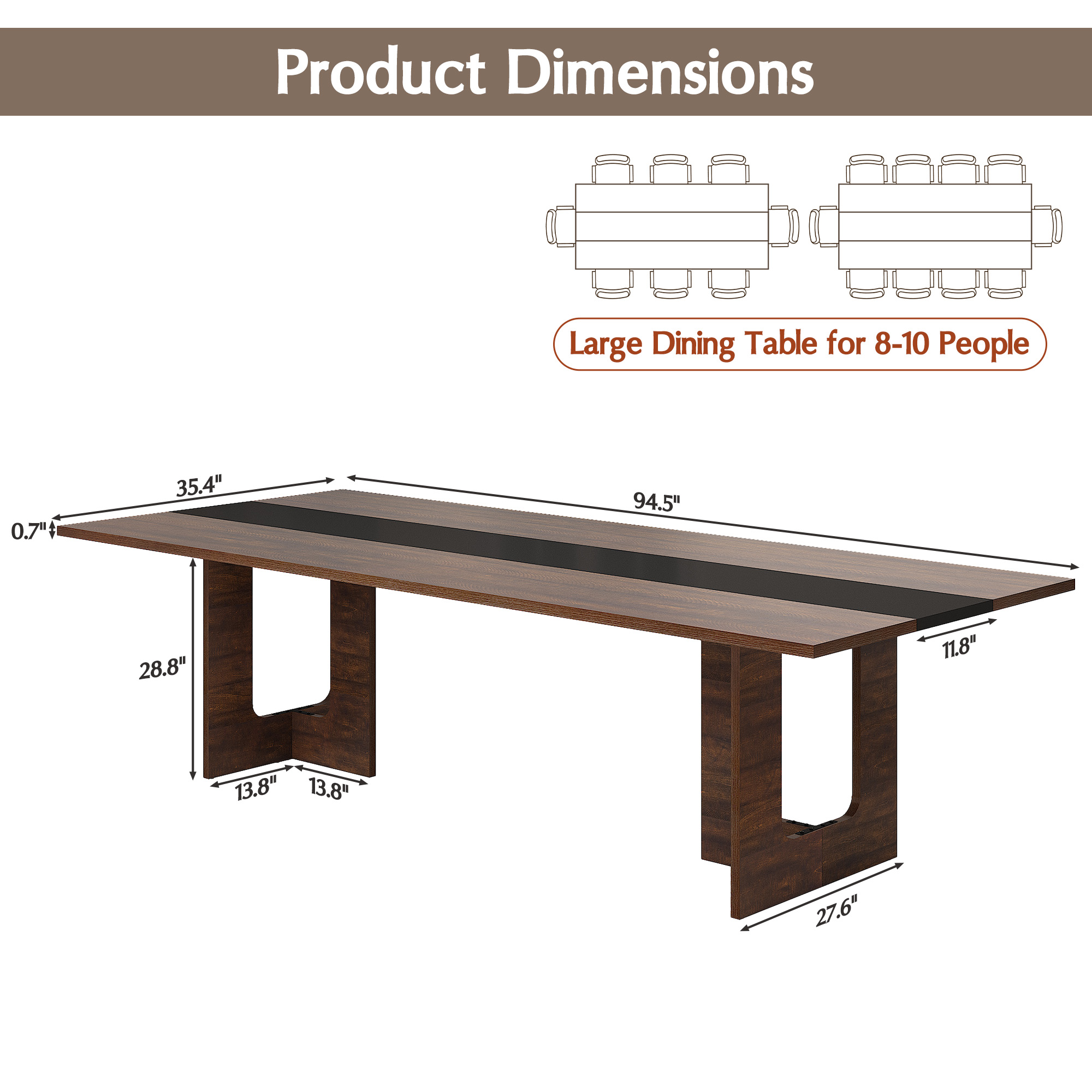 ChVans 95" Large Kitchen Dining Room Table for 10-12 People, Rectangular Wooden Kitchen Table with Heavy Duty Legs, Modern Dinner Furniture Last Forever, Wood Grain