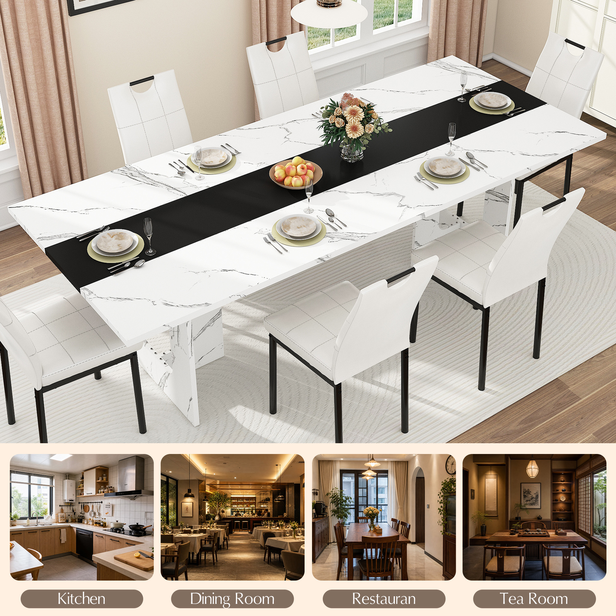 ChVans 95" Large Kitchen Dining Room Table for 10-12 People, Rectangular Wooden Kitchen Table with Heavy Duty Legs, Modern Dinner Furniture Last Forever, Wood Grain