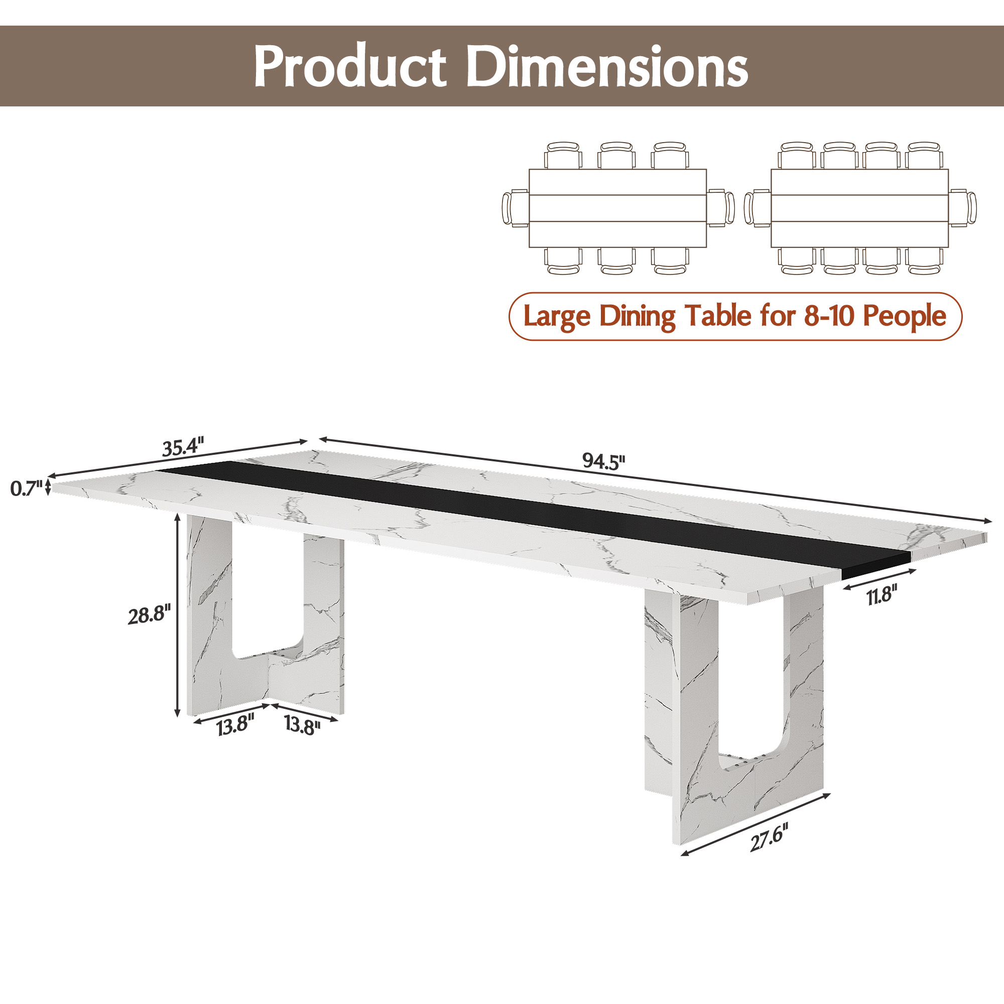 ChVans 95" Large Kitchen Dining Room Table for 10-12 People, Rectangular Wooden Kitchen Table with Heavy Duty Legs, Modern Dinner Furniture Last Forever, Wood Grain