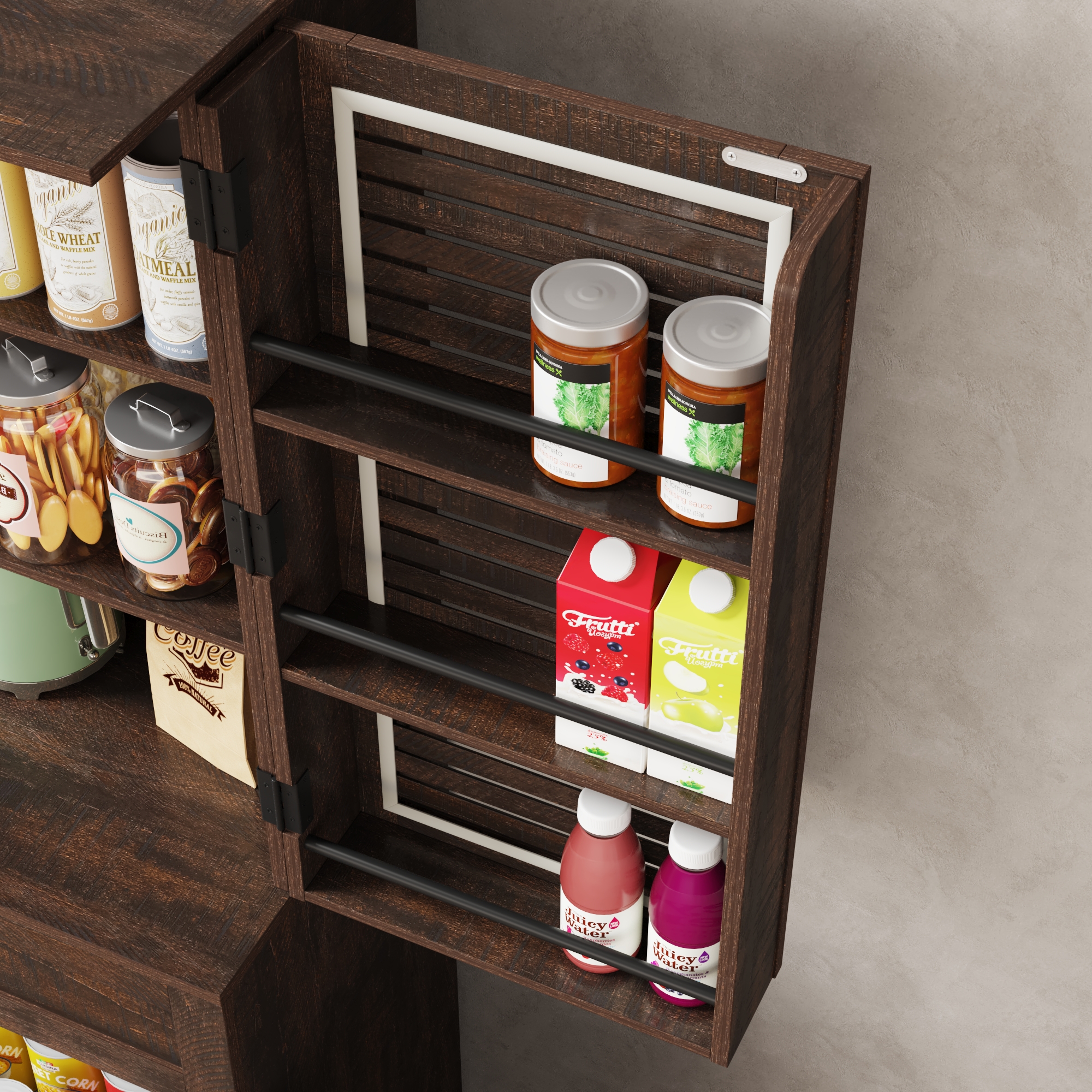 ChVans 71''Tall Kitchen Pantry Cabinet with Louver Doors, 3 Layers Storage Cabinet, 3 Drawers, 6 Hanging Shelves, Adjustable Shelves, Versatile Large Rustic Cabinet for Kitchen Dining Living Room