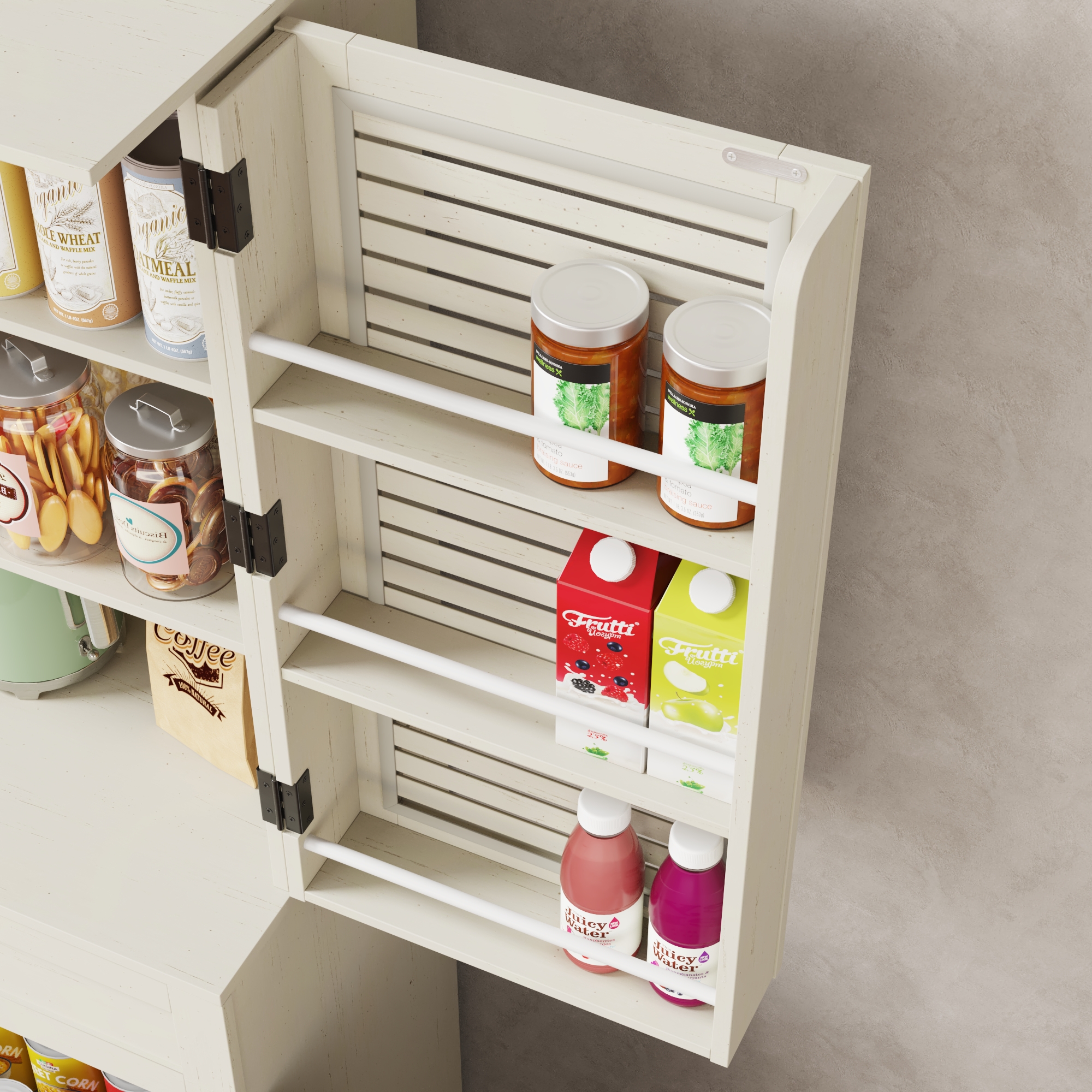 ChVans 71''Tall Kitchen Pantry Cabinet with Louver Doors, 3 Layers Storage Cabinet, 3 Drawers, 6 Hanging Shelves, Adjustable Shelves, Versatile Large Rustic Cabinet for Kitchen Dining Living Room