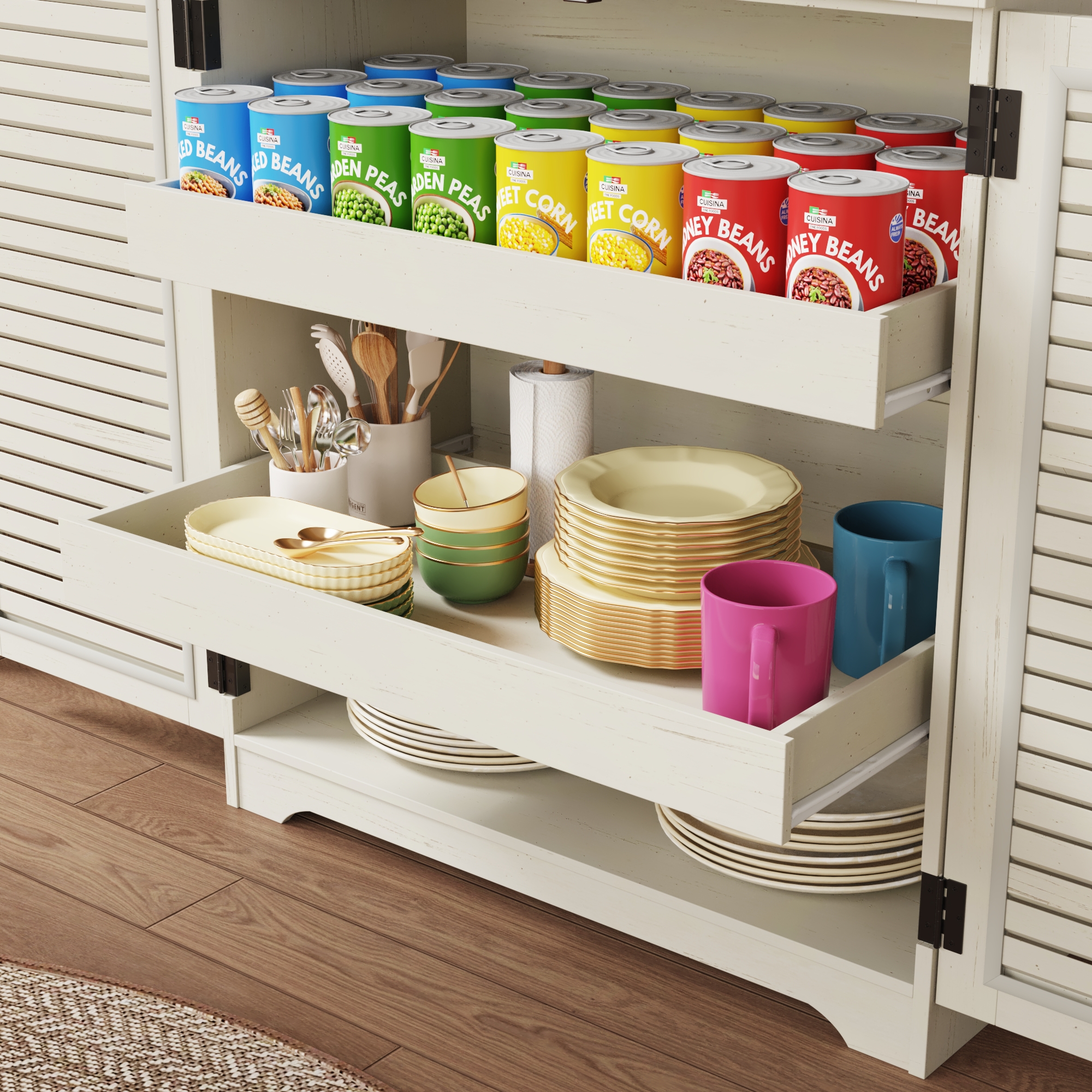 ChVans 71''Tall Kitchen Pantry Cabinet with Louver Doors, 3 Layers Storage Cabinet, 3 Drawers, 6 Hanging Shelves, Adjustable Shelves, Versatile Large Rustic Cabinet for Kitchen Dining Living Room