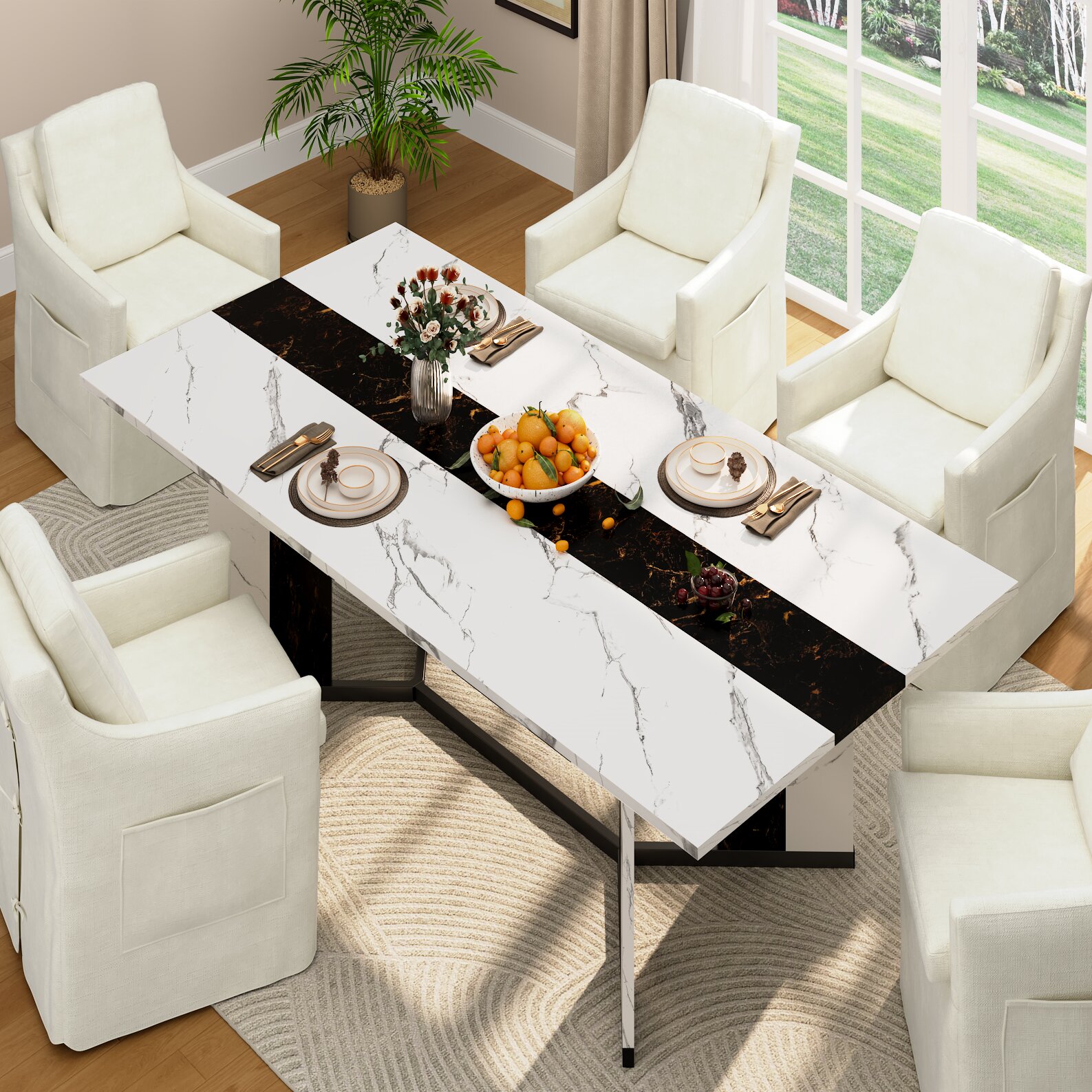 ChVans Upholstered Dining Chair with Casters and Storage, Chenille Armchair with Cushion & Backrest, Washable Cover, 2 Side Pockets, Modern Chair for Bedroom Reading Room Living Room