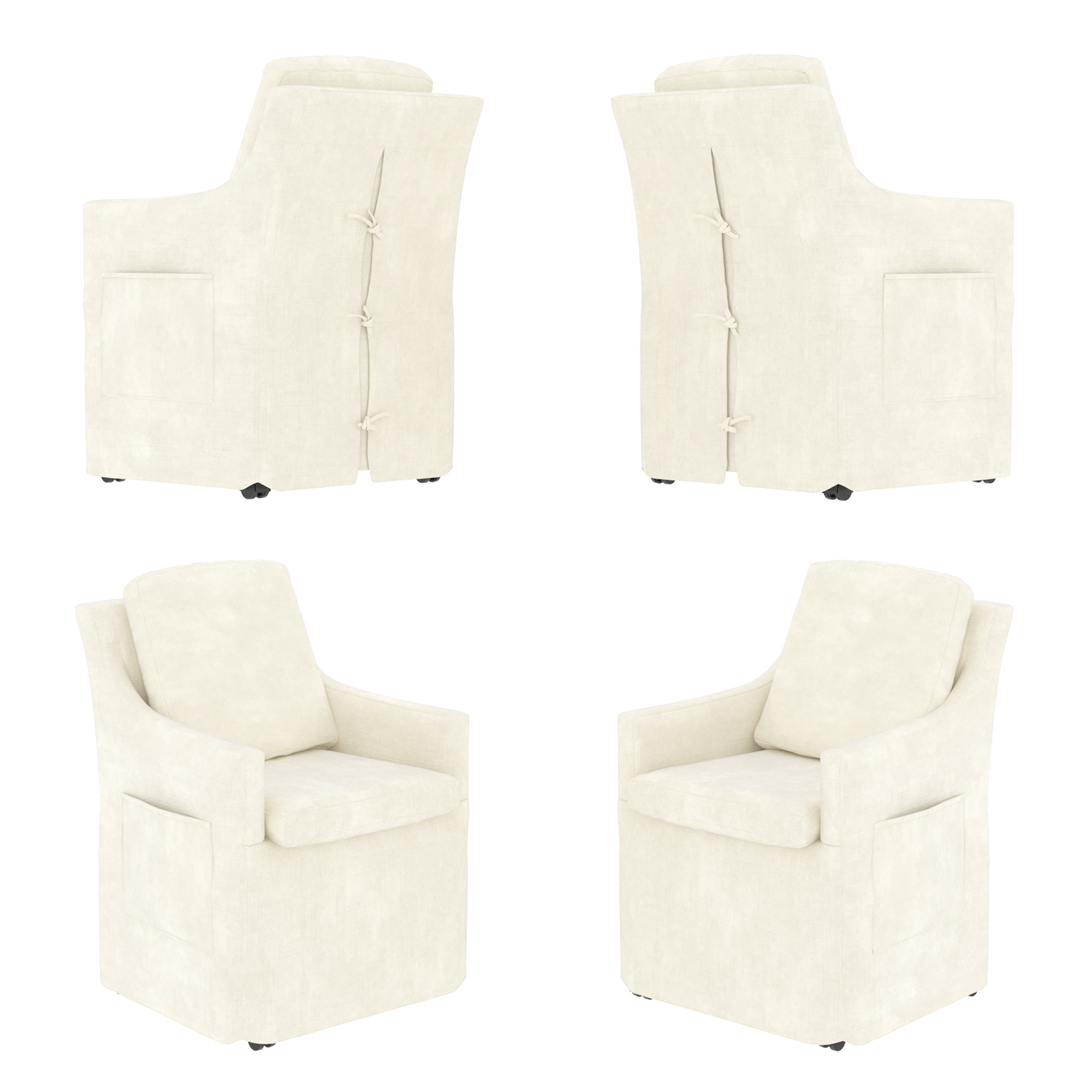 ChVans Upholstered Dining Chair with Casters and Storage, Chenille Armchair with Cushion & Backrest, Washable Cover, 2 Side Pockets, Modern Chair for Bedroom Reading Room Living Room