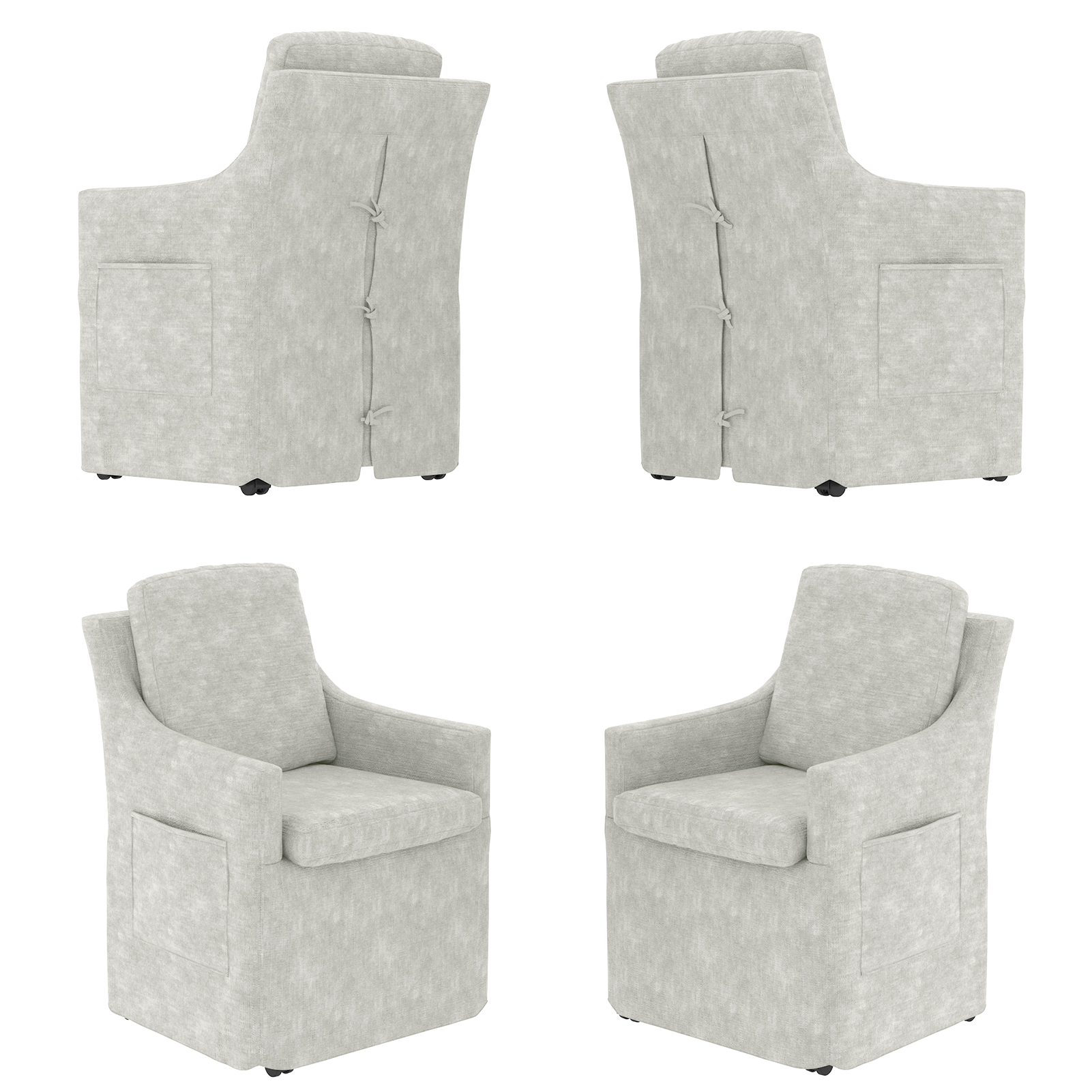 ChVans Upholstered Dining Chair with Casters and Storage, Chenille Armchair with Cushion & Backrest, Washable Cover, 2 Side Pockets, Modern Chair for Bedroom Reading Room Living Room