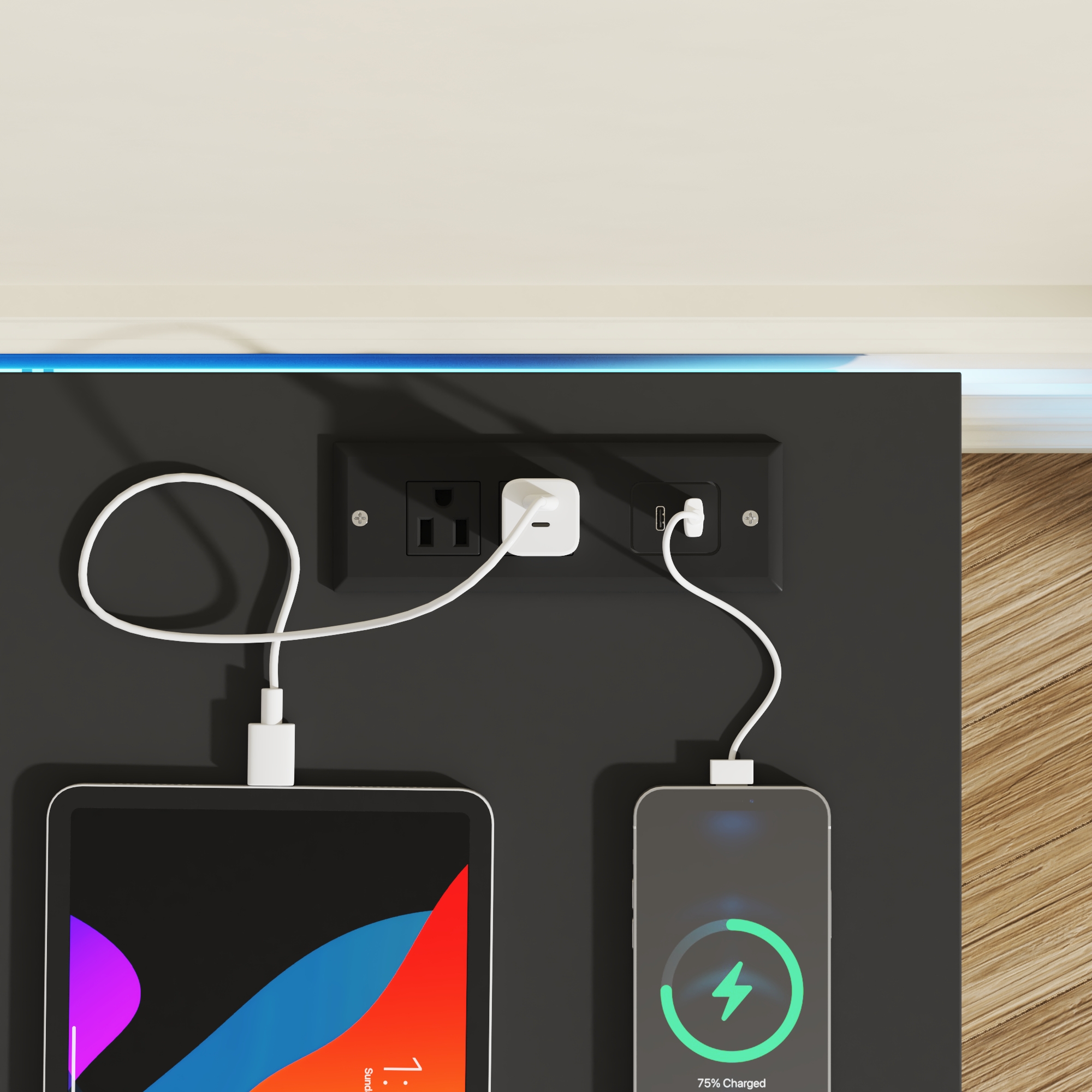 ChVans Black 9 Drawer Dresser with LED Lights, 63" Wide Modern Wood Chest of Drawers with Charging Station & Handle Free, LED Black Dresser for bedroom, Living Room, Entryway, Hallway