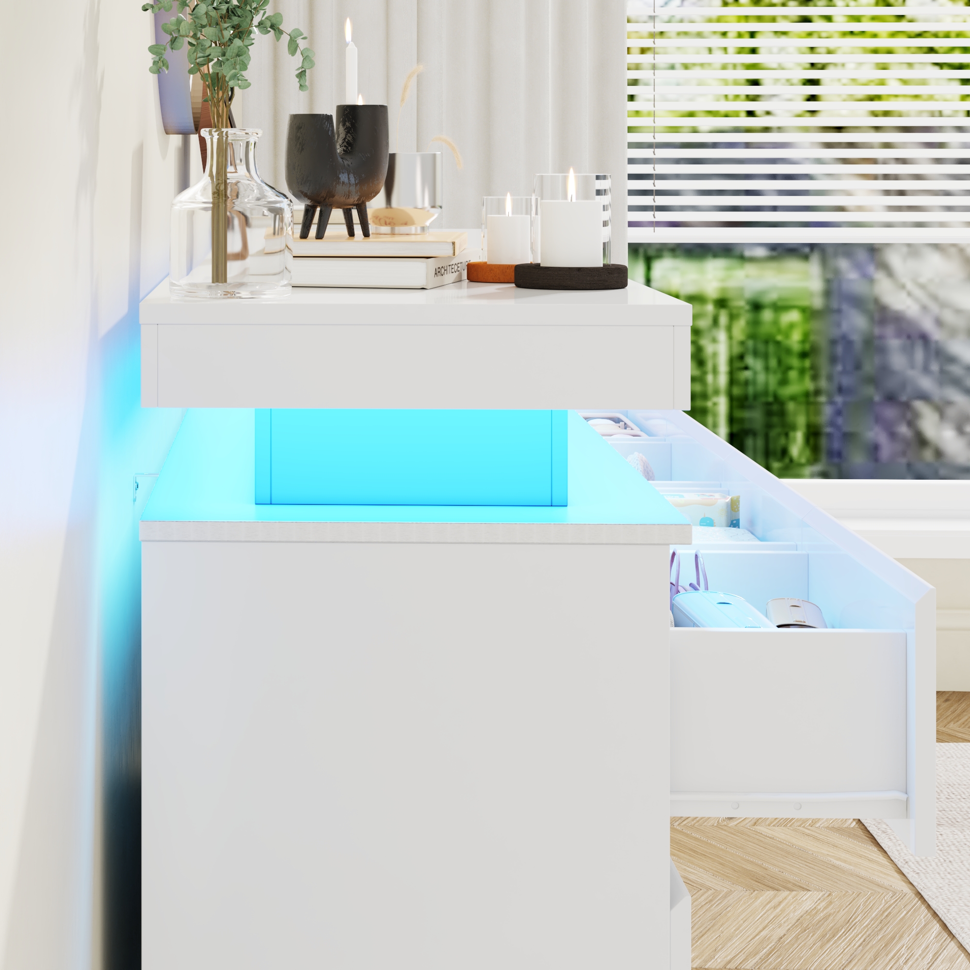 ChVans Black 9 Drawer Dresser with LED Lights, 63" Wide Modern Wood Chest of Drawers with Charging Station & Handle Free, LED Black Dresser for bedroom, Living Room, Entryway, Hallway