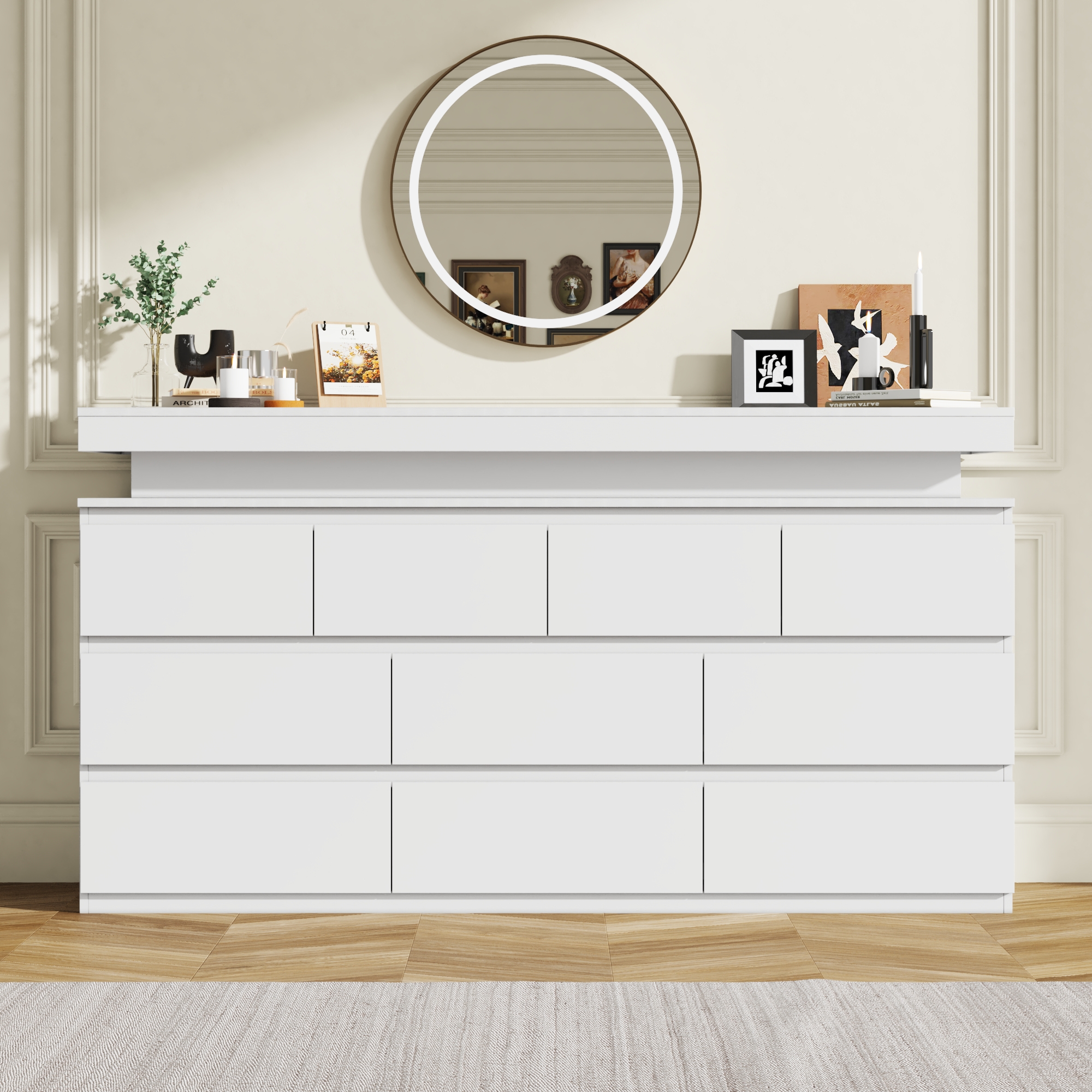 ChVans Black 9 Drawer Dresser with LED Lights, 63" Wide Modern Wood Chest of Drawers with Charging Station & Handle Free, LED Black Dresser for bedroom, Living Room, Entryway, Hallway