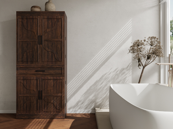 71" Tall Farmhouse Kitchen Pantry Cabinet with 6 Side Shelves & 1 Drawer,6 Layers Pantry Storage Cabinet with 4 Wood Doors for Kitchen, Dining Room, Living Room