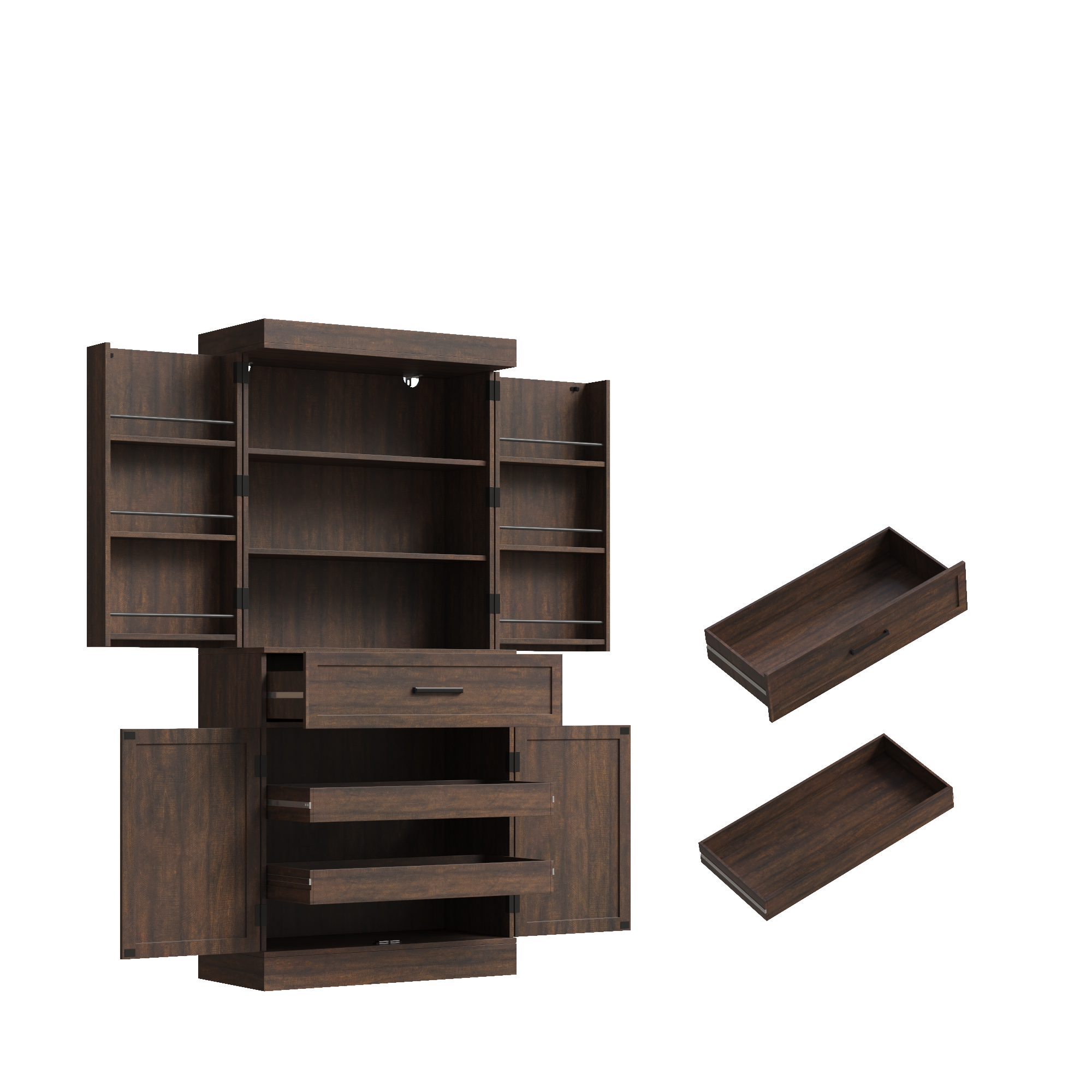 71" Tall Farmhouse Kitchen Pantry Cabinet with 6 Side Shelves & 1 Drawer,6 Layers Pantry Storage Cabinet with 4 Wood Doors for Kitchen, Dining Room, Living Room