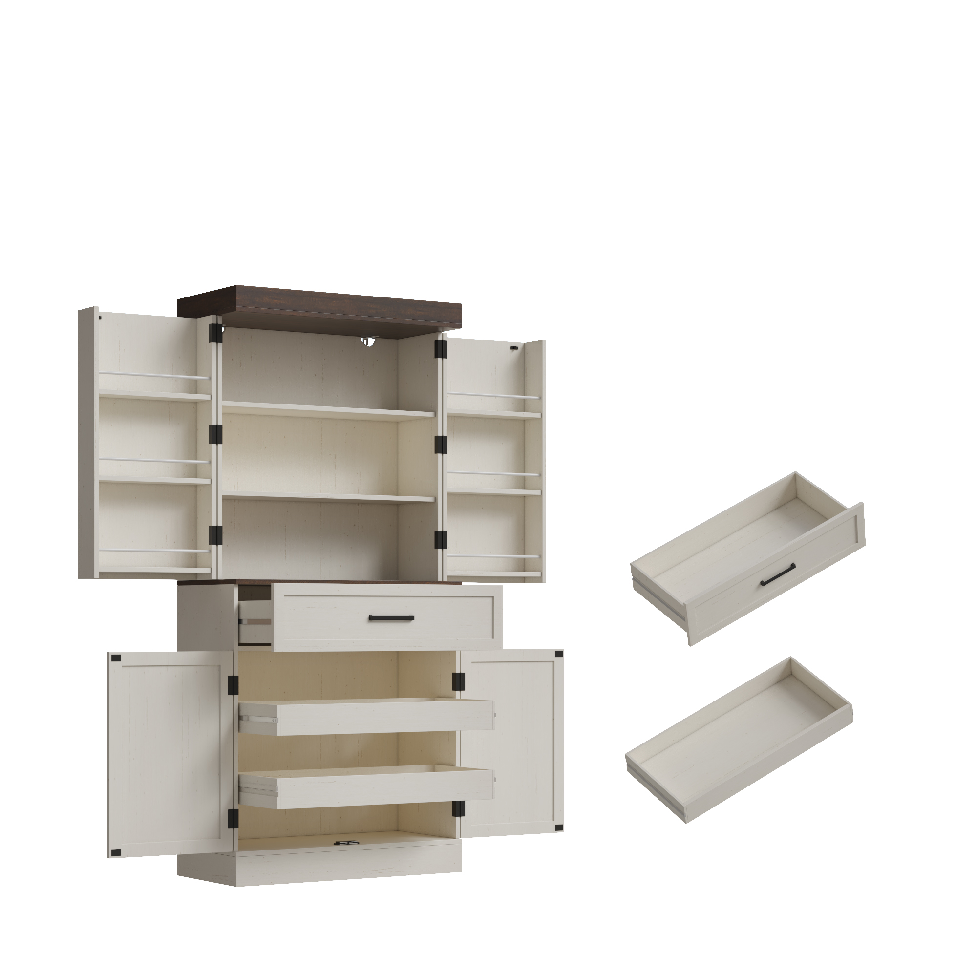 71" Tall Farmhouse Kitchen Pantry Cabinet with 6 Side Shelves & 1 Drawer,6 Layers Pantry Storage Cabinet with 4 Wood Doors for Kitchen, Dining Room, Living Room