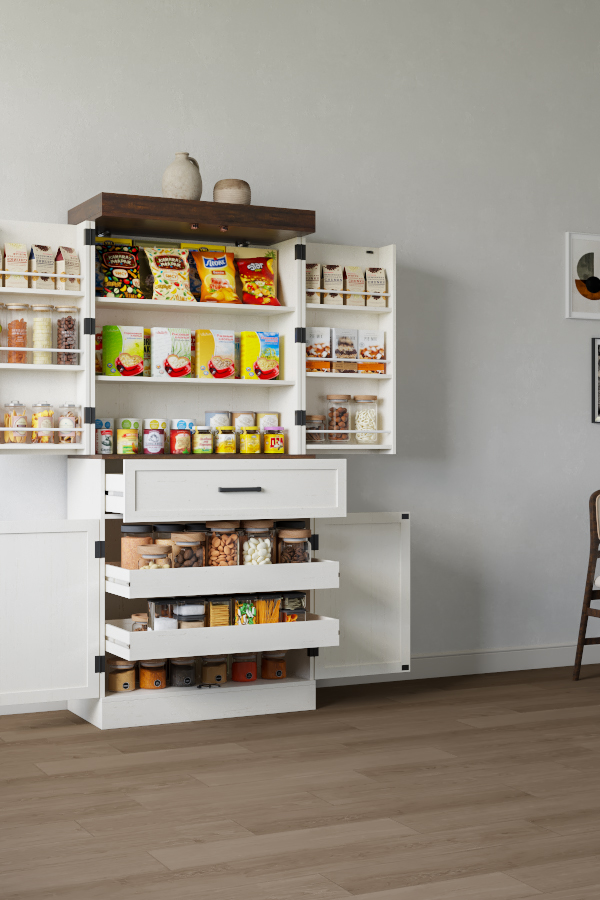 71" Tall Farmhouse Kitchen Pantry Cabinet with 6 Side Shelves & 1 Drawer,6 Layers Pantry Storage Cabinet with 4 Wood Doors for Kitchen, Dining Room, Living Room