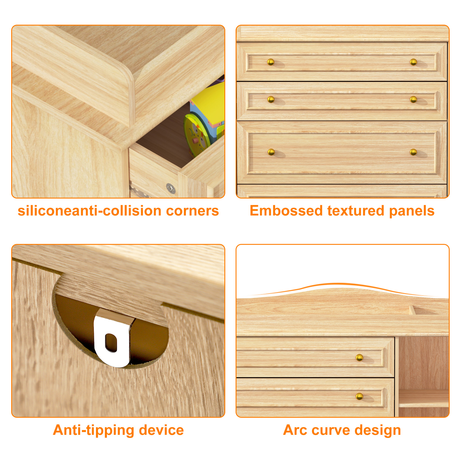 ChVans Changing Table Dresser, Baby Classic Nursery Dresser with 5 Drawers and 2 Shelves, Wood Chest of Drawers Nursery Storage Kids Organizer