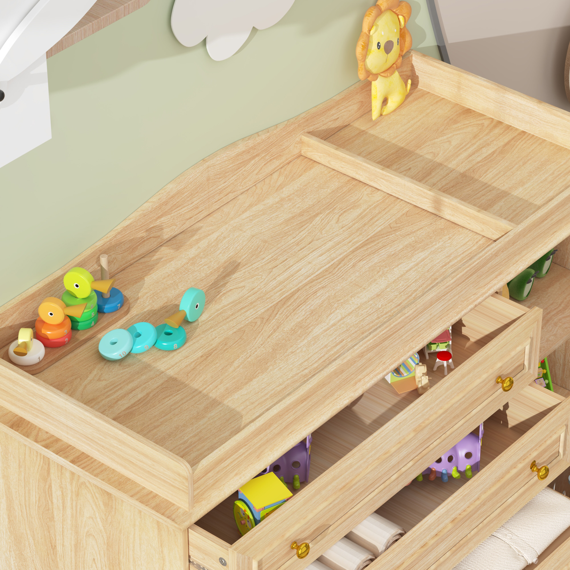 ChVans Changing Table Dresser, Baby Classic Nursery Dresser with 5 Drawers and 2 Shelves, Wood Chest of Drawers Nursery Storage Kids Organizer