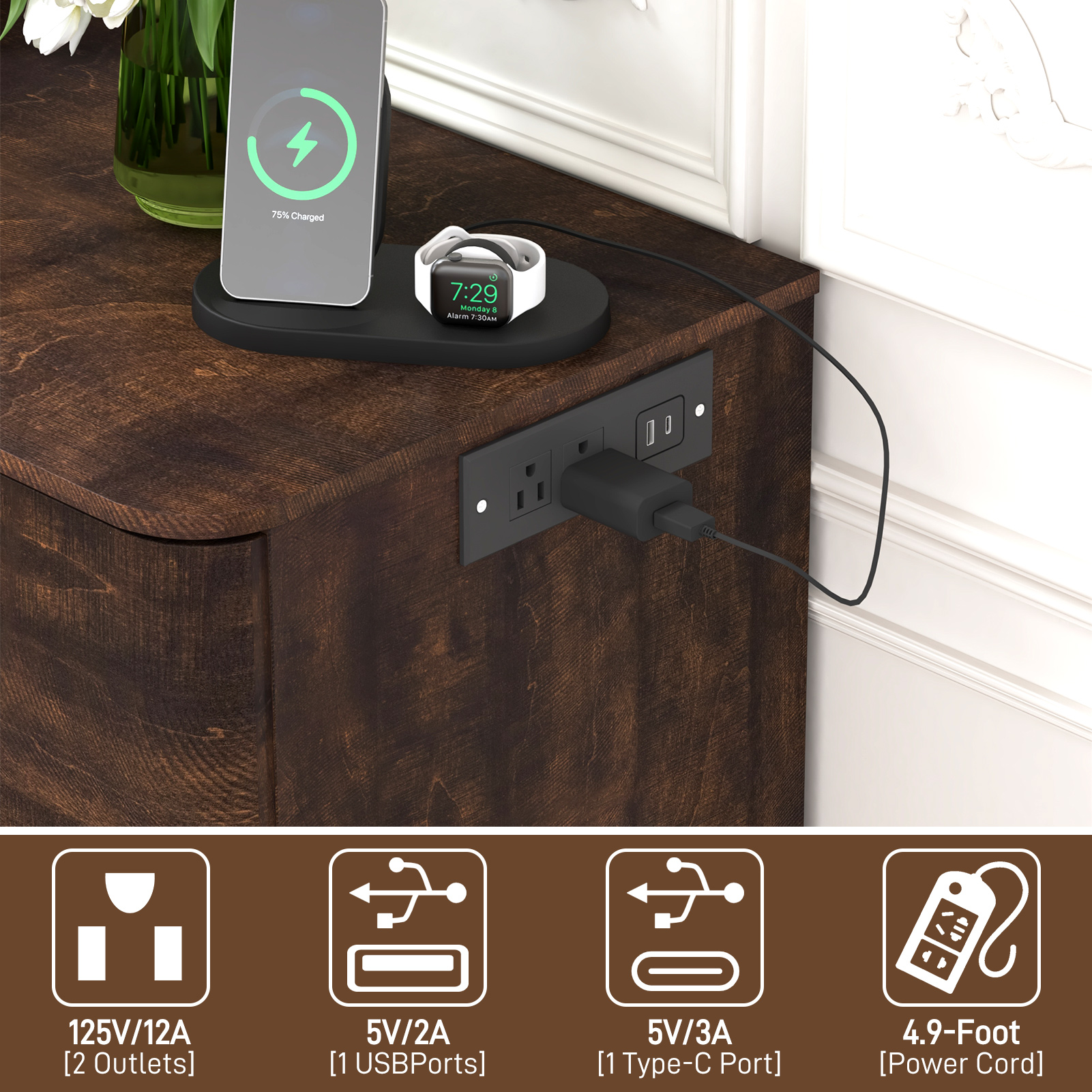 Modern 9 Drawers Dresser for Bedroom, 63'' Wide Handleless Chest of Drawers w/Power Outlet, Curved Profile Design, Wooden Dresser TV Stand with Organizer Storage for Living Room, Entryway