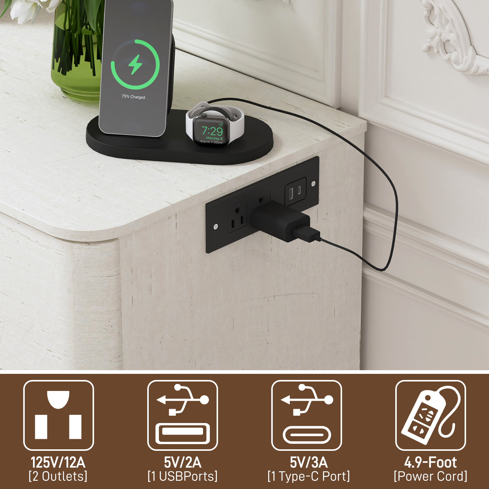 Modern 9 Drawers Dresser for Bedroom, 63'' Wide Handleless Chest of Drawers w/Power Outlet, Curved Profile Design, Wooden Dresser TV Stand with Organizer Storage for Living Room, Entryway