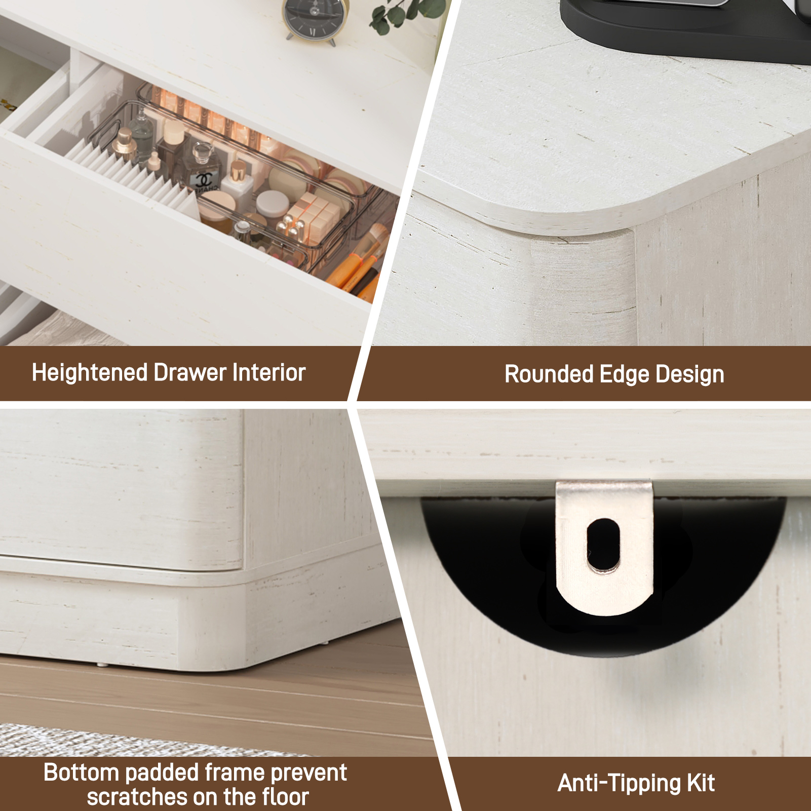 Modern 9 Drawers Dresser for Bedroom, 63'' Wide Handleless Chest of Drawers w/Power Outlet, Curved Profile Design, Wooden Dresser TV Stand with Organizer Storage for Living Room, Entryway