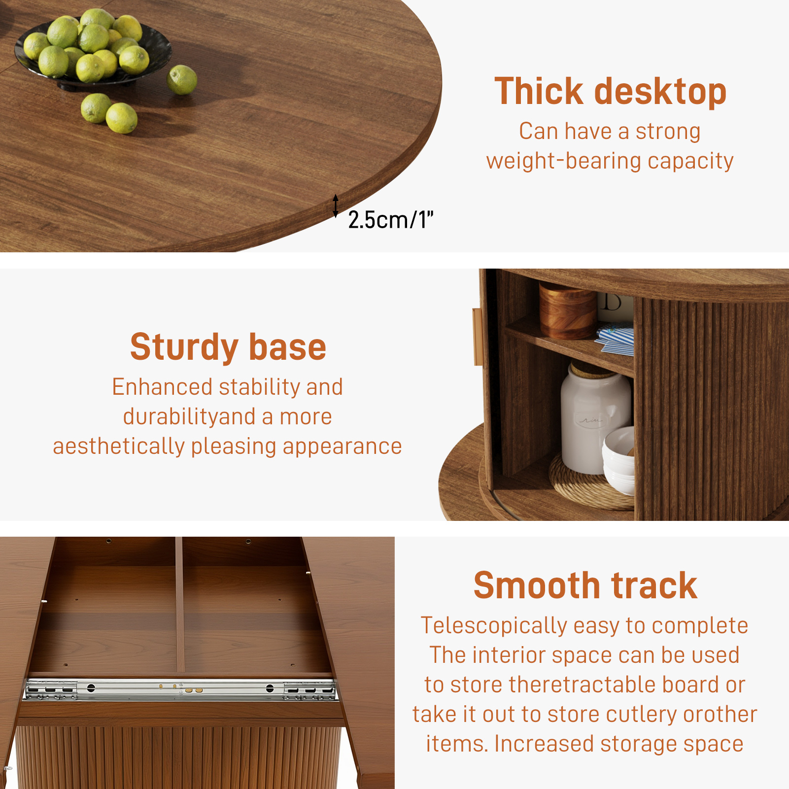 ChVans 47"-63" Extendable Round Dining Table with Storage, Modern Farmhouse Kitchen Table for 4-8, Round Table with Wood Strip Base, Circle Dining Table