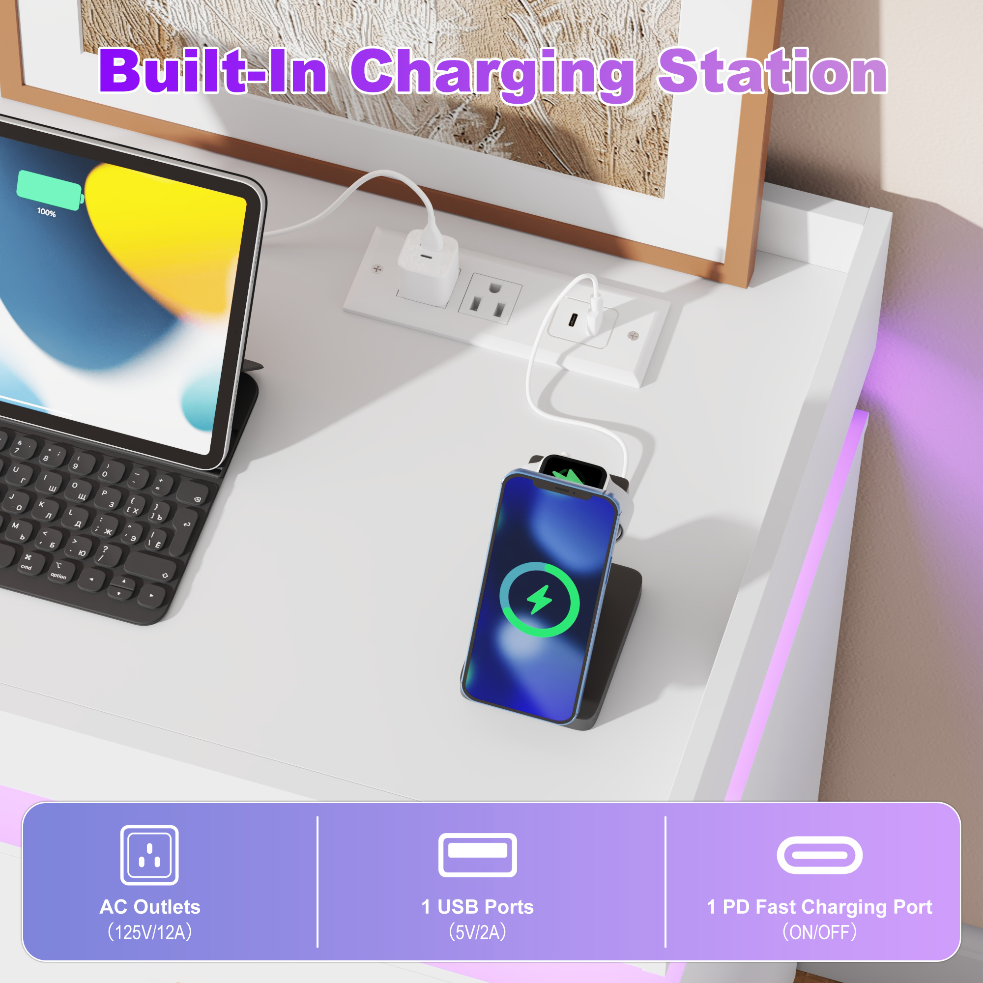 ChVans 16 Drawer Dresser with LED Lights and Charging Station, 78.7" Wide wood Chest of Drawers and Metal Handles, 36.4" Tall drawers dresser for bedroom, Living Room, Entryway, Hallway