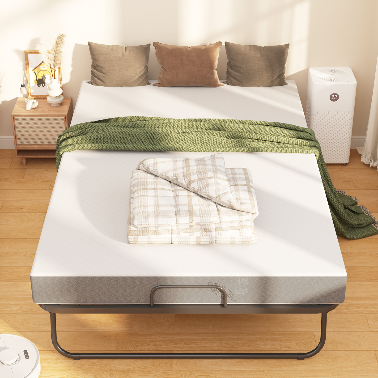  Folding Bed with 5" Foam Mattress, 75" x 38" Portable Foldable Bed with Metal Frame & Lockable Wheels & Dust Cover