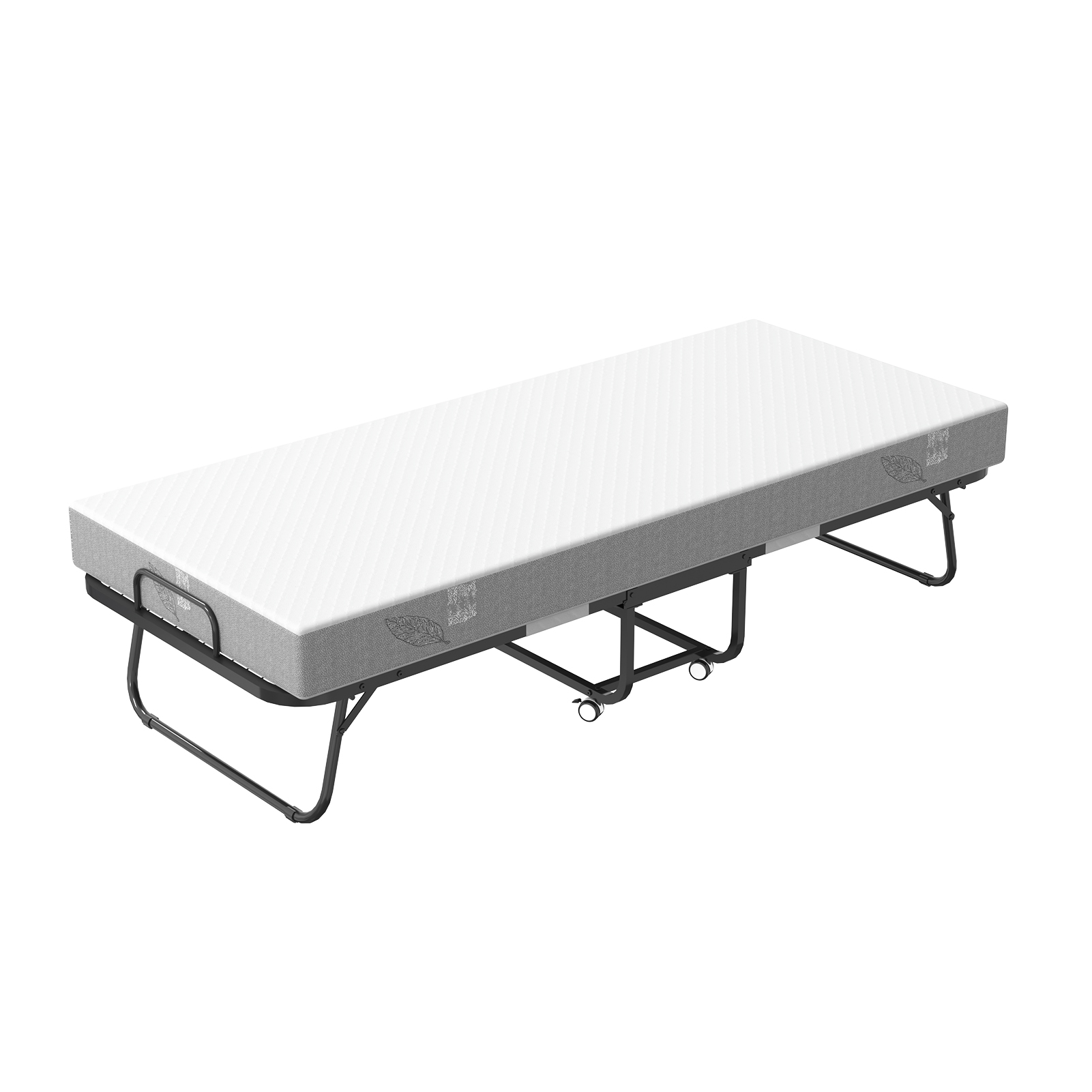  Folding Bed with 5" Foam Mattress, 75" x 38" Portable Foldable Bed with Metal Frame & Lockable Wheels & Dust Cover