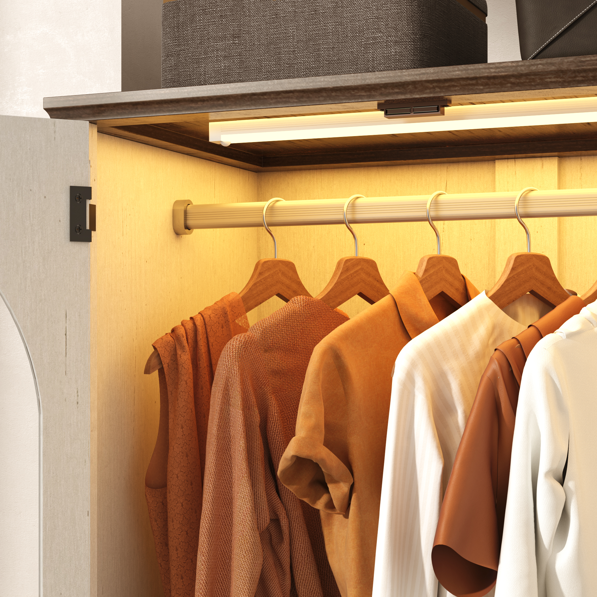 2 Glass Doors Armoire Wardrobe Closet with 2 Drawer & LED Sensor Light, 72"H Arch design Clothing Storage Cabinet with Hanging Rod for Bedroom