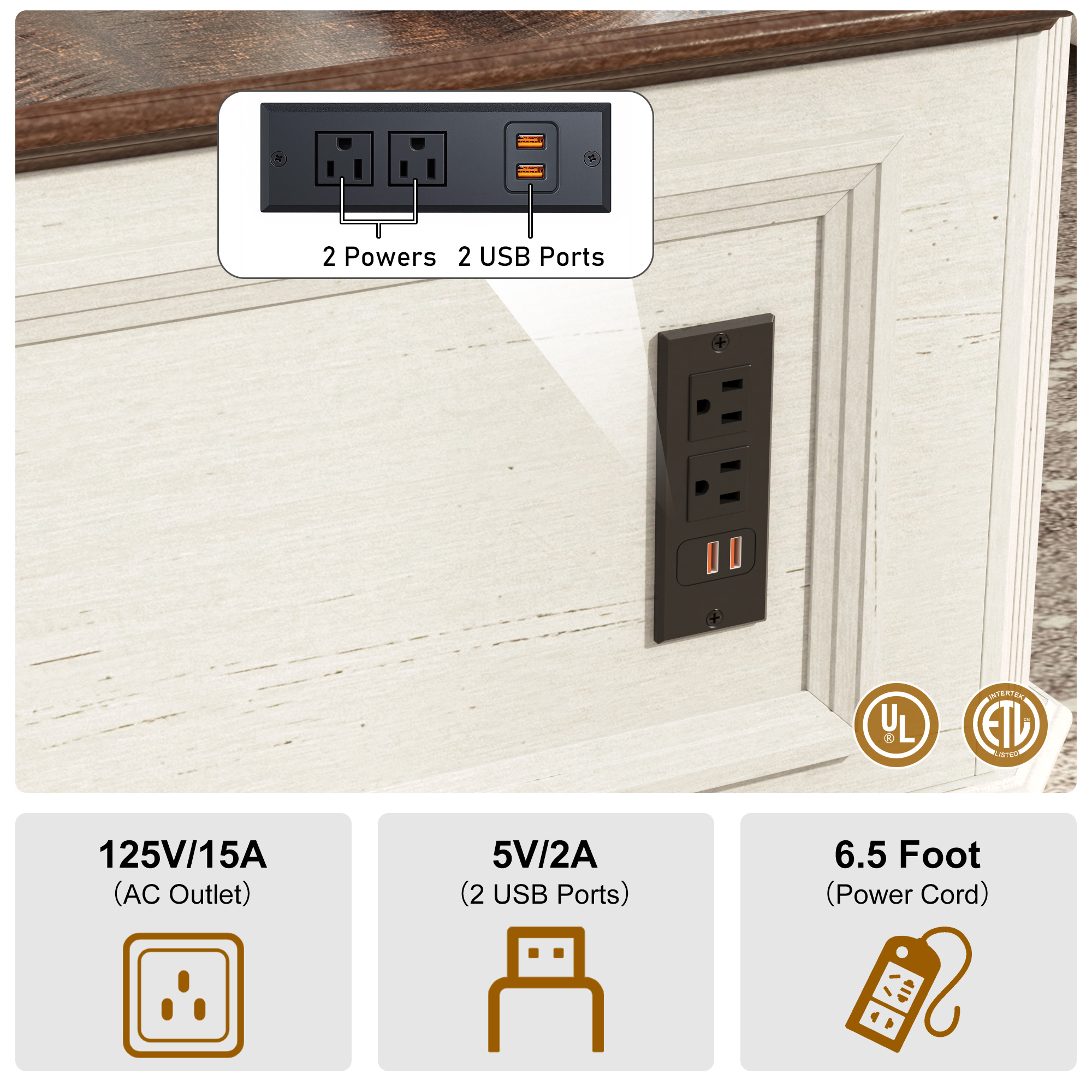 40" Farmhouse Lift Top Coffee Table with Charging Station, Square Wood Center Table with Large Hidden Storage Compartment for Living Room