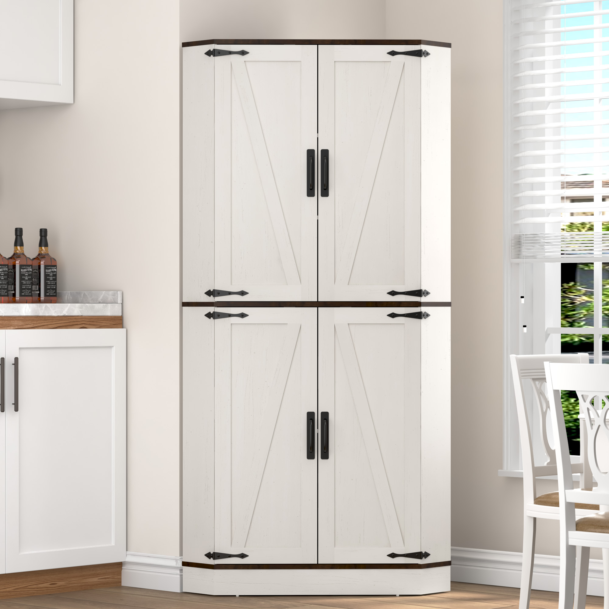 68" Tall Corner Storage Cabinet with 6 Side Door Shelves and Adjustable Shelves, 5 Tier Farmhouse Pantry Cabinet for Bathroom, Living Room, Kitchen