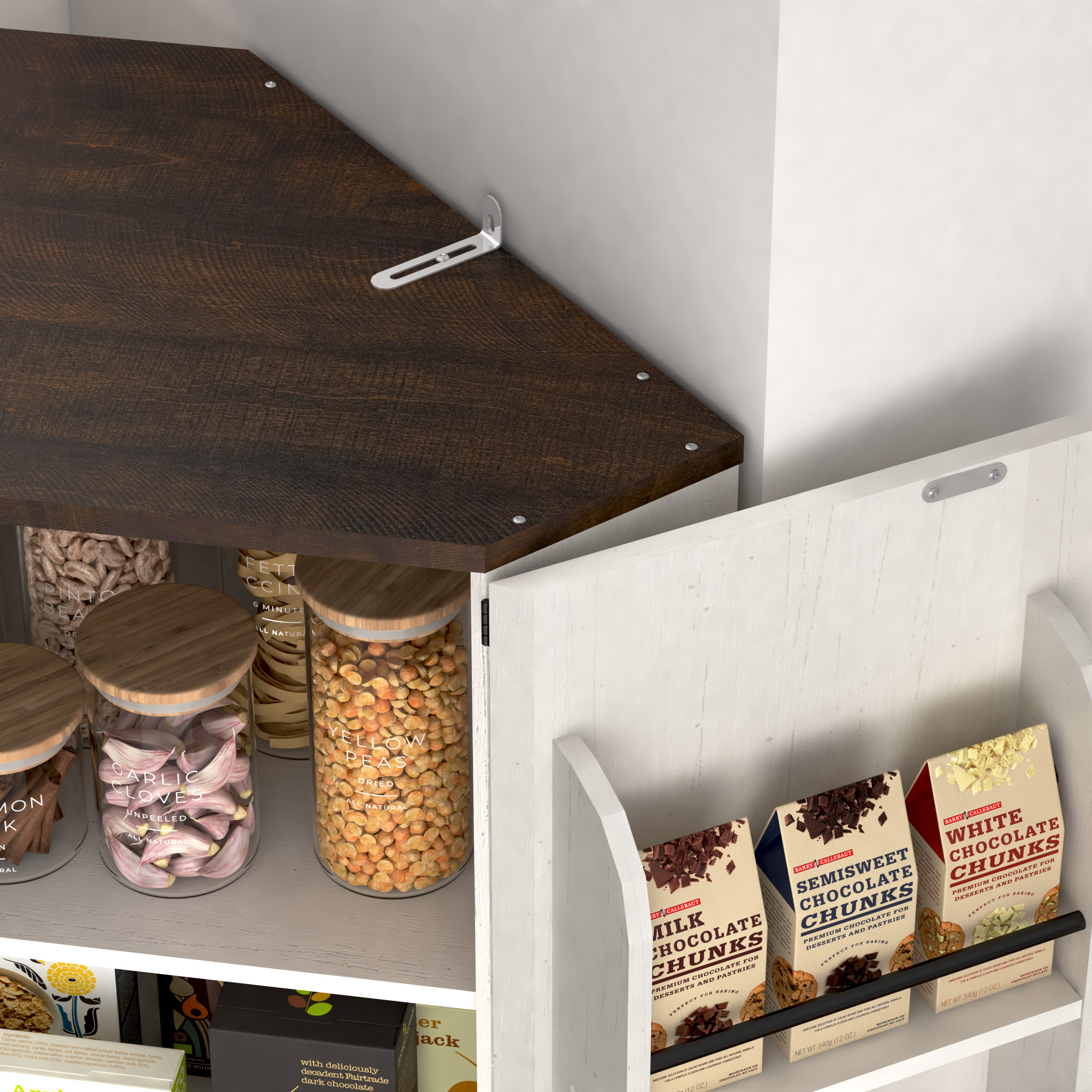 68" Tall Corner Storage Cabinet with 6 Side Door Shelves and Adjustable Shelves, 5 Tier Farmhouse Pantry Cabinet for Bathroom, Living Room, Kitchen