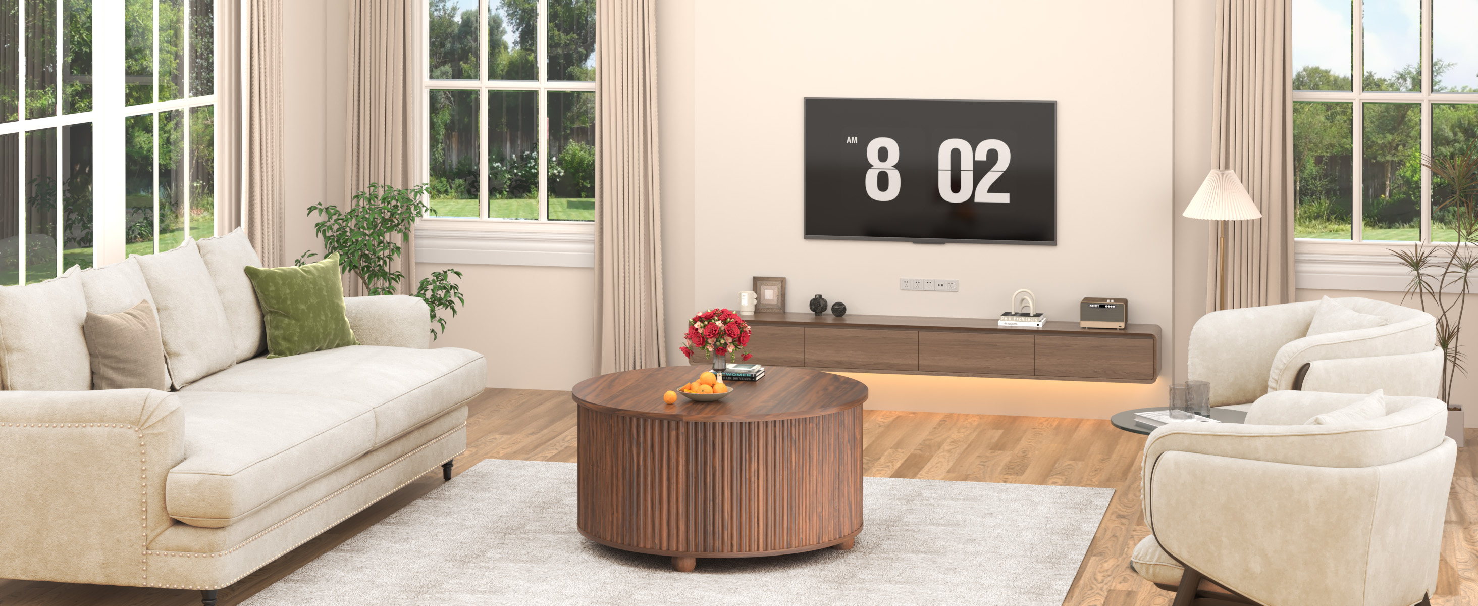 ANPOO Round Lift Top Coffee Table with Storage, 34.6" Fluted Center Table for Living Room, Modern Circle Drum Table, Mid Century Furniture for Small Space