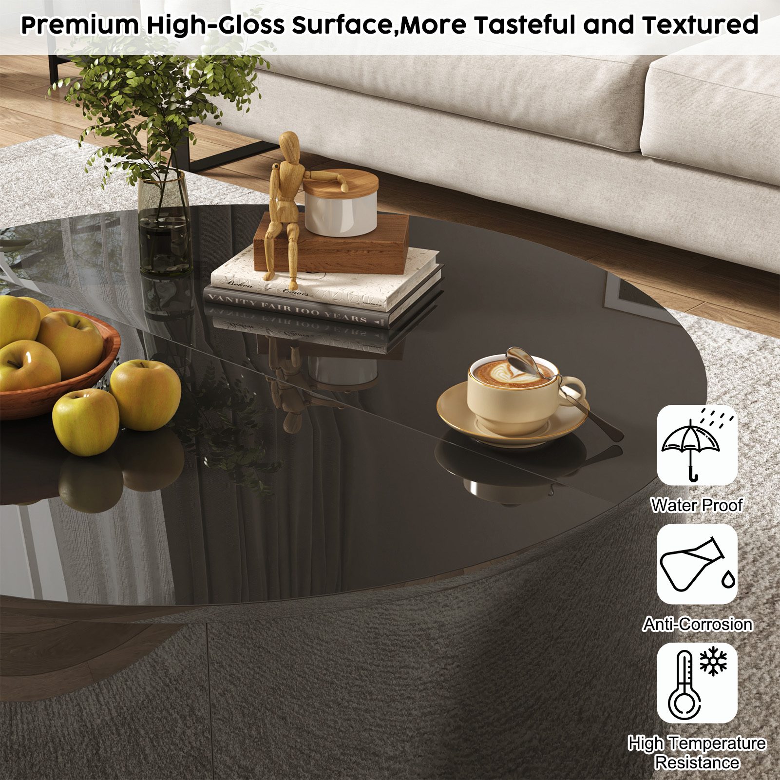 ANPOO Round Lift Top Coffee Table with Storage,Modern High Gloss Coffee Table with Hidden Storage Space,Circular Center Table for Livingroom,Small Space,Small Space,Apartment