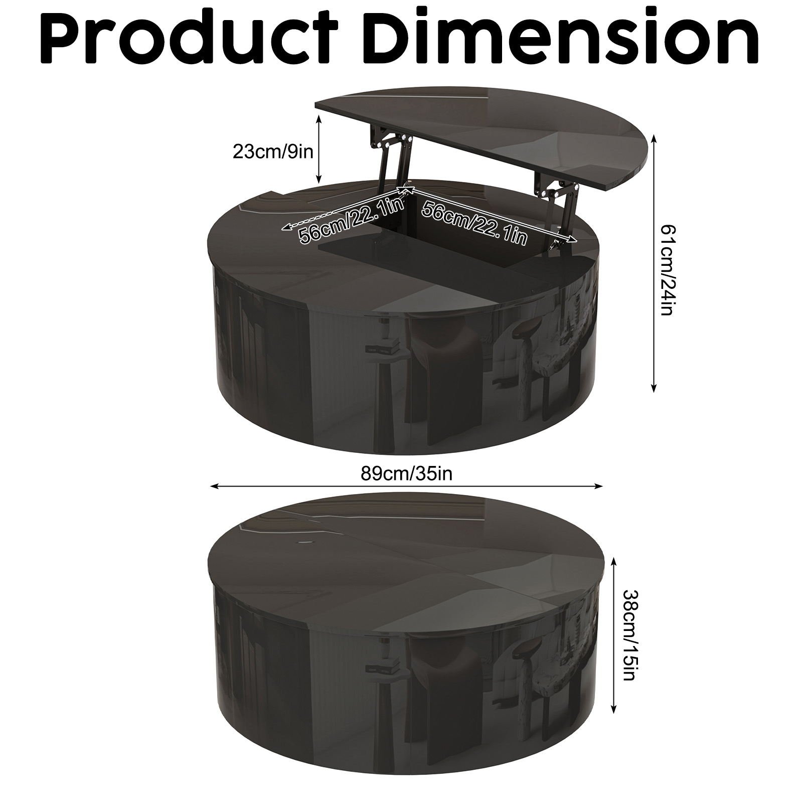 ANPOO Round Lift Top Coffee Table with Storage,Modern High Gloss Coffee Table with Hidden Storage Space,Circular Center Table for Livingroom,Small Space,Small Space,Apartment