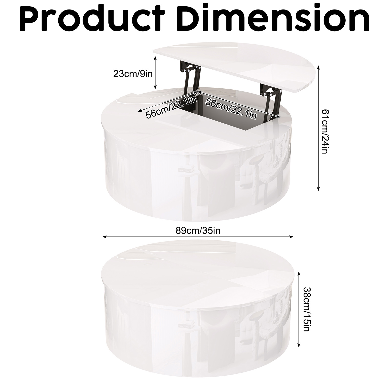 ANPOO Round Lift Top Coffee Table with Storage,Modern High Gloss Coffee Table with Hidden Storage Space,Circular Center Table for Livingroom,Small Space,Small Space,Apartment