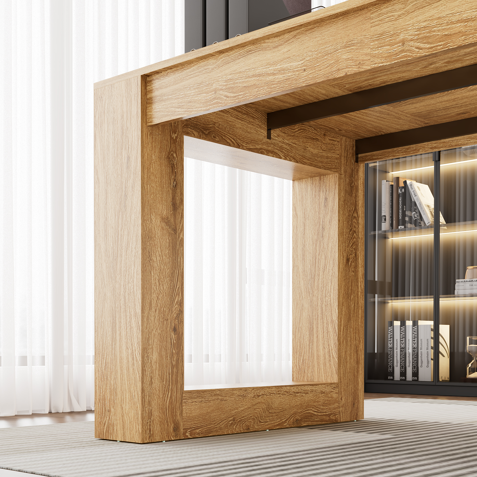 86" L-Shaped Executive Desk with Power Outlets, Large Office Desk with Storage Drawers, Cabinet and Open Shelves, Modern Computer Desk for Home Office/Study Room, Walnut