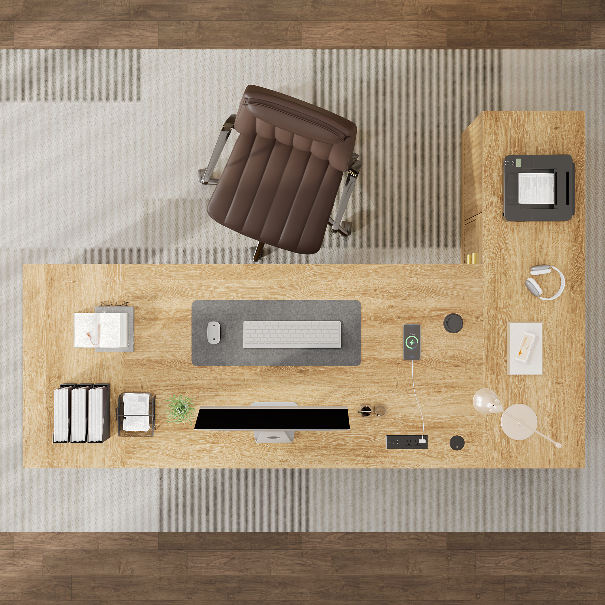 86" L-Shaped Executive Desk with Power Outlets, Large Office Desk with Storage Drawers, Cabinet and Open Shelves, Modern Computer Desk for Home Office/Study Room, Walnut