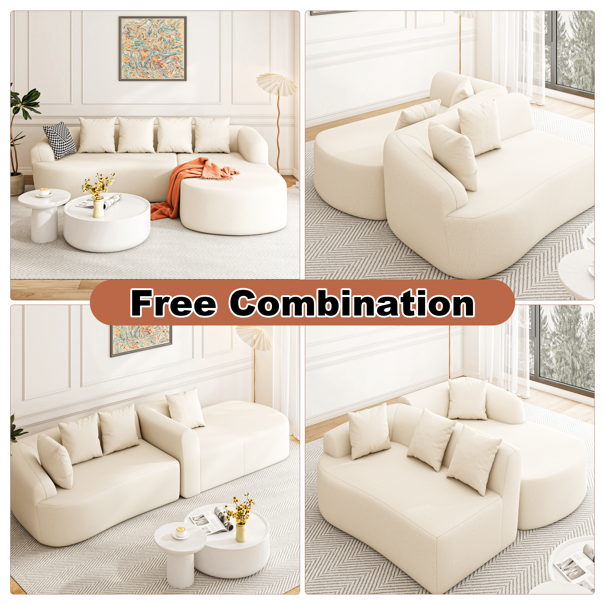 ChVans 101'' L-Shape Curved Sectional Sofa with Chaise, Modern Luxury Chenille Cloud Couch, Modular Sectional Sofa, Heavy Duty Oversized Deep Seat 3-Seater for Living Room, No Assembly Required