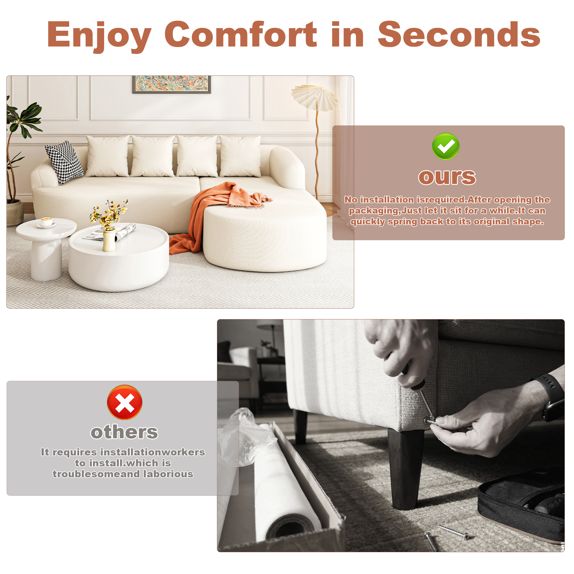 ChVans 101'' L-Shape Curved Sectional Sofa with Chaise, Modern Luxury Chenille Cloud Couch, Modular Sectional Sofa, Heavy Duty Oversized Deep Seat 3-Seater for Living Room, No Assembly Required