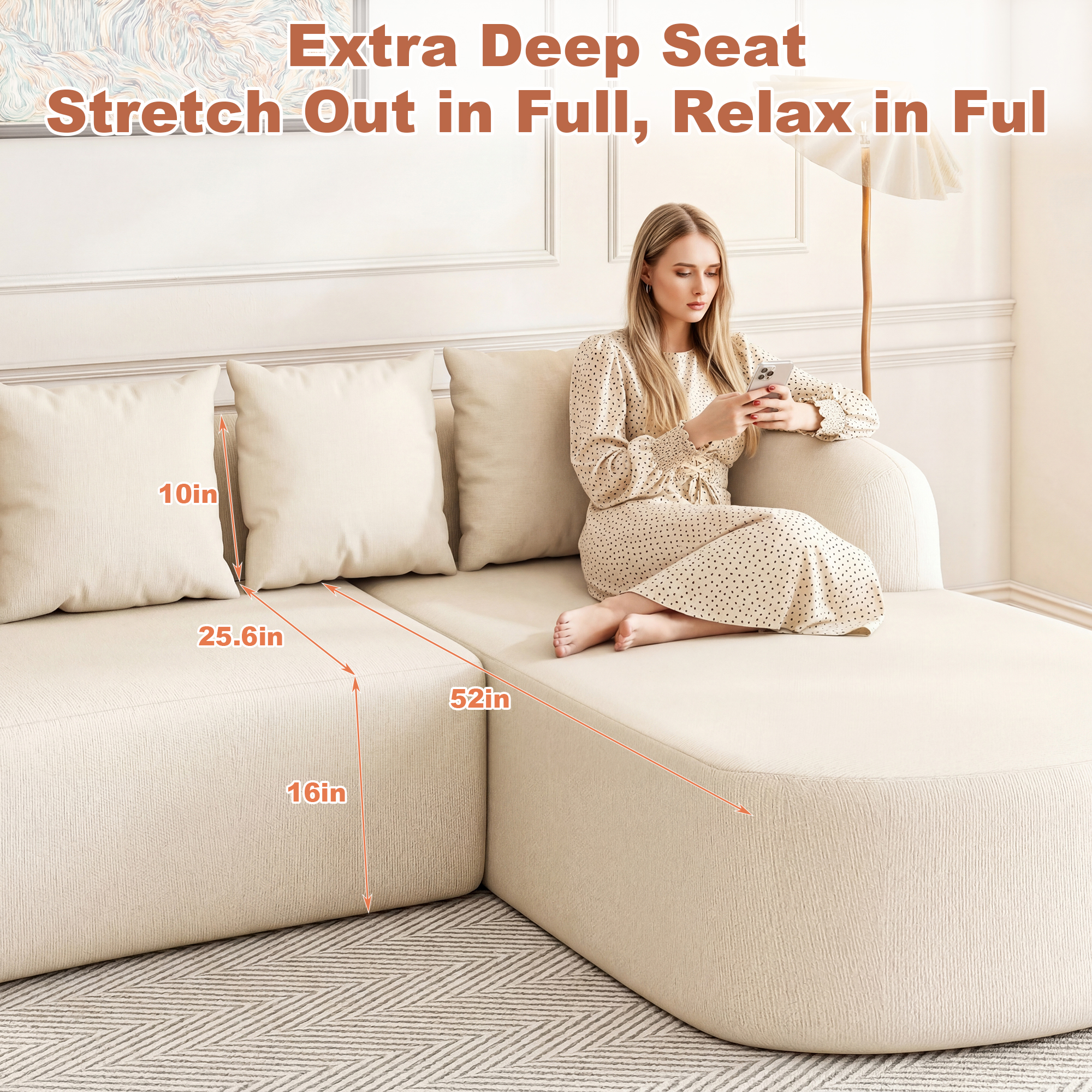 ChVans 101'' L-Shape Curved Sectional Sofa with Chaise, Modern Luxury Chenille Cloud Couch, Modular Sectional Sofa, Heavy Duty Oversized Deep Seat 3-Seater for Living Room, No Assembly Required