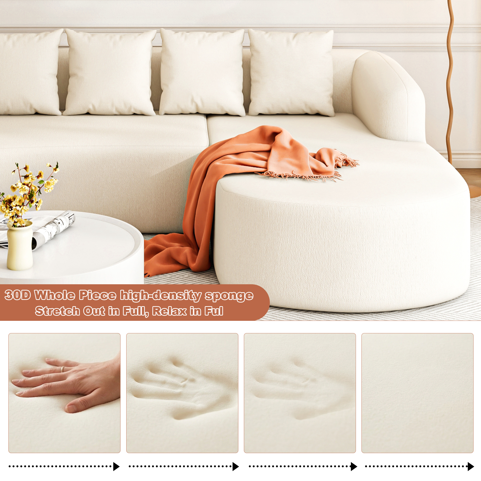 ChVans 101'' L-Shape Curved Sectional Sofa with Chaise, Modern Luxury Chenille Cloud Couch, Modular Sectional Sofa, Heavy Duty Oversized Deep Seat 3-Seater for Living Room, No Assembly Required